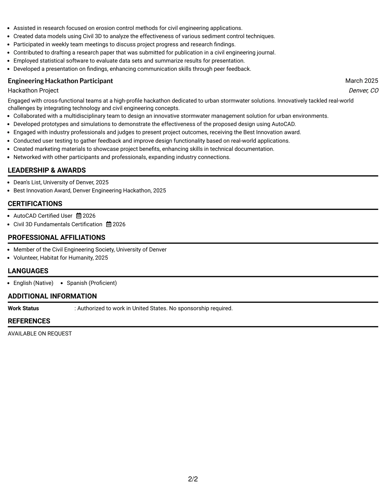 Resume Example Page 2