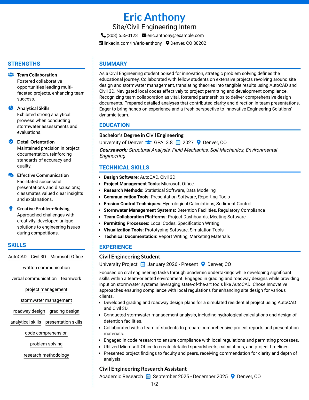 Resume Example Page 1