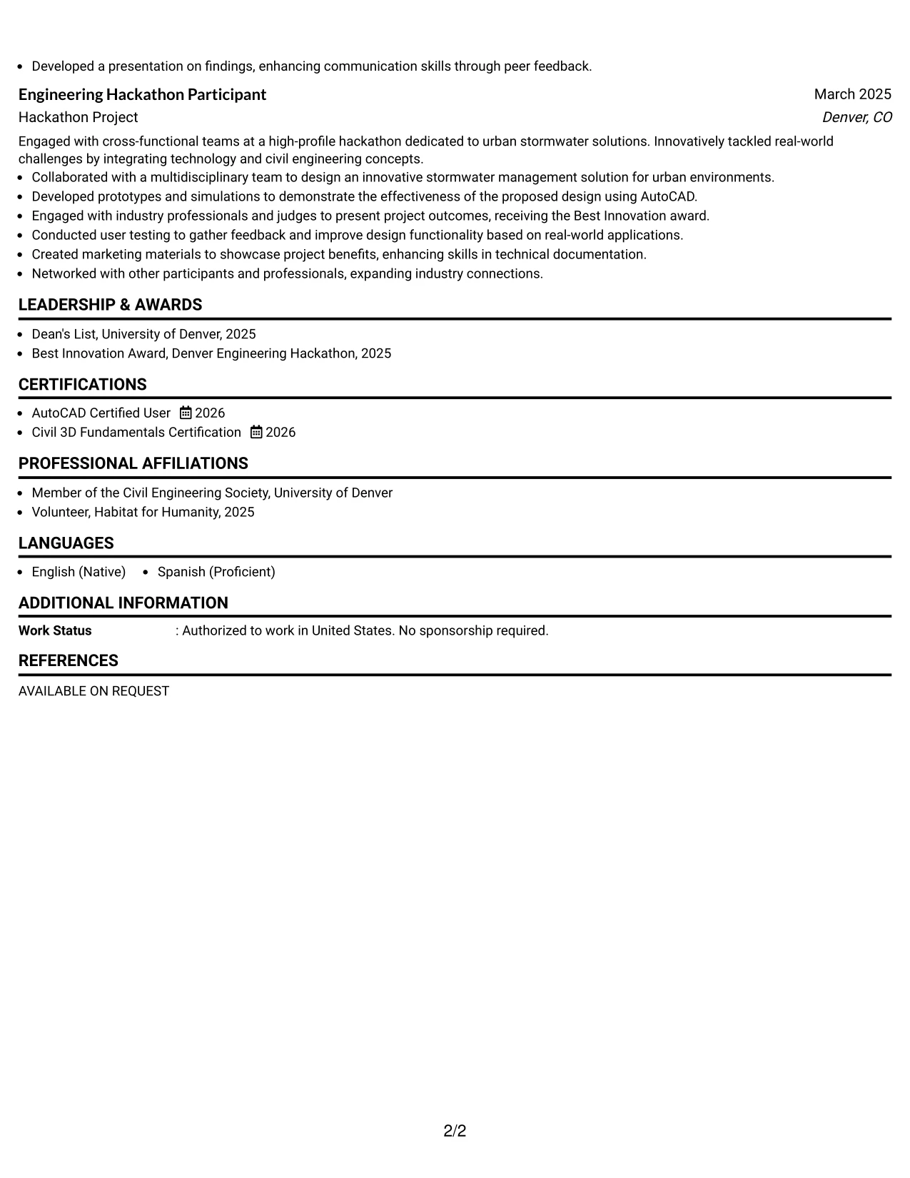 Resume Example Page 2