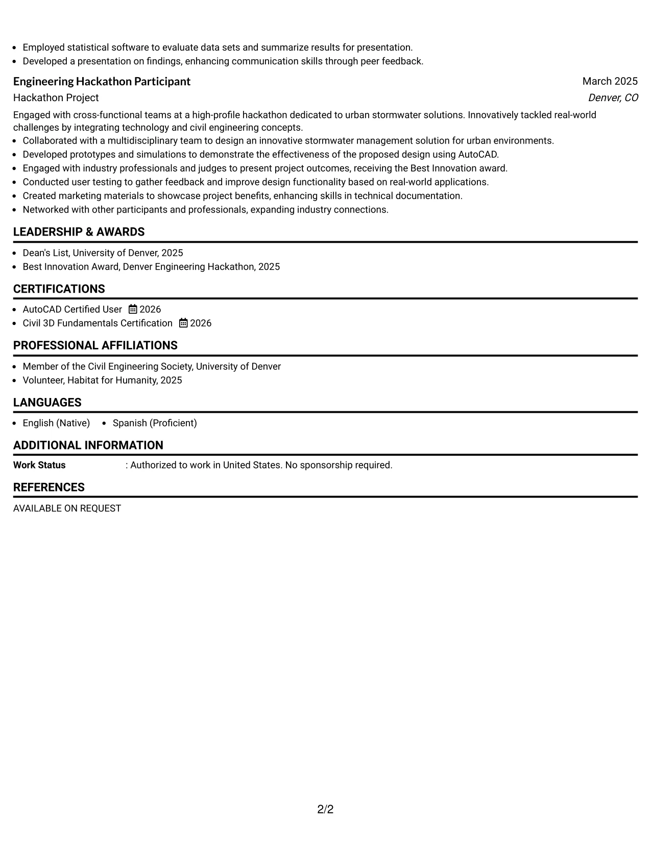 Resume Example Page 2