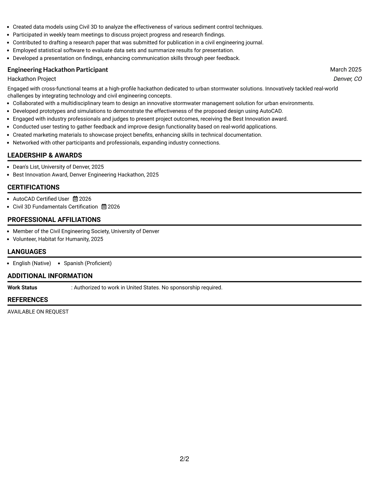 Resume Example Page 2