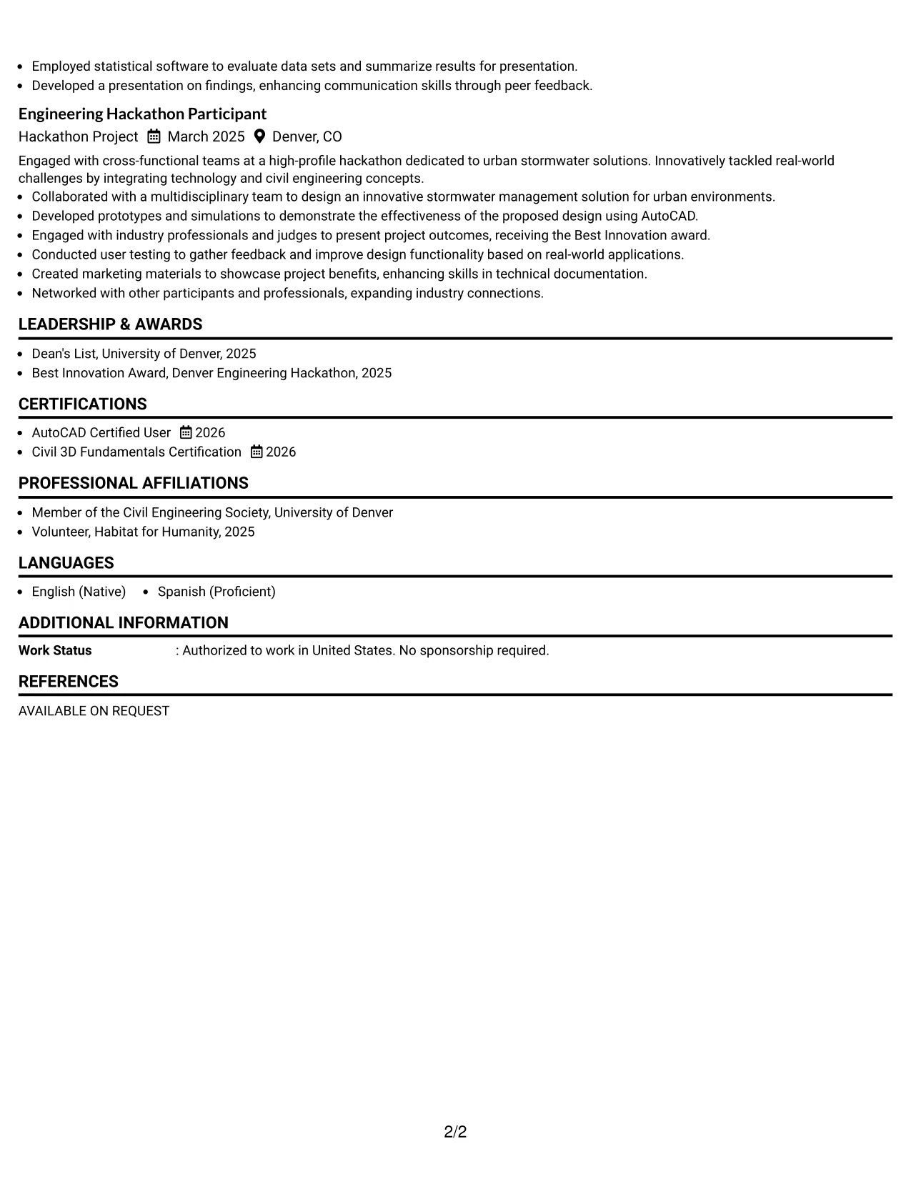 Resume Example Page 2