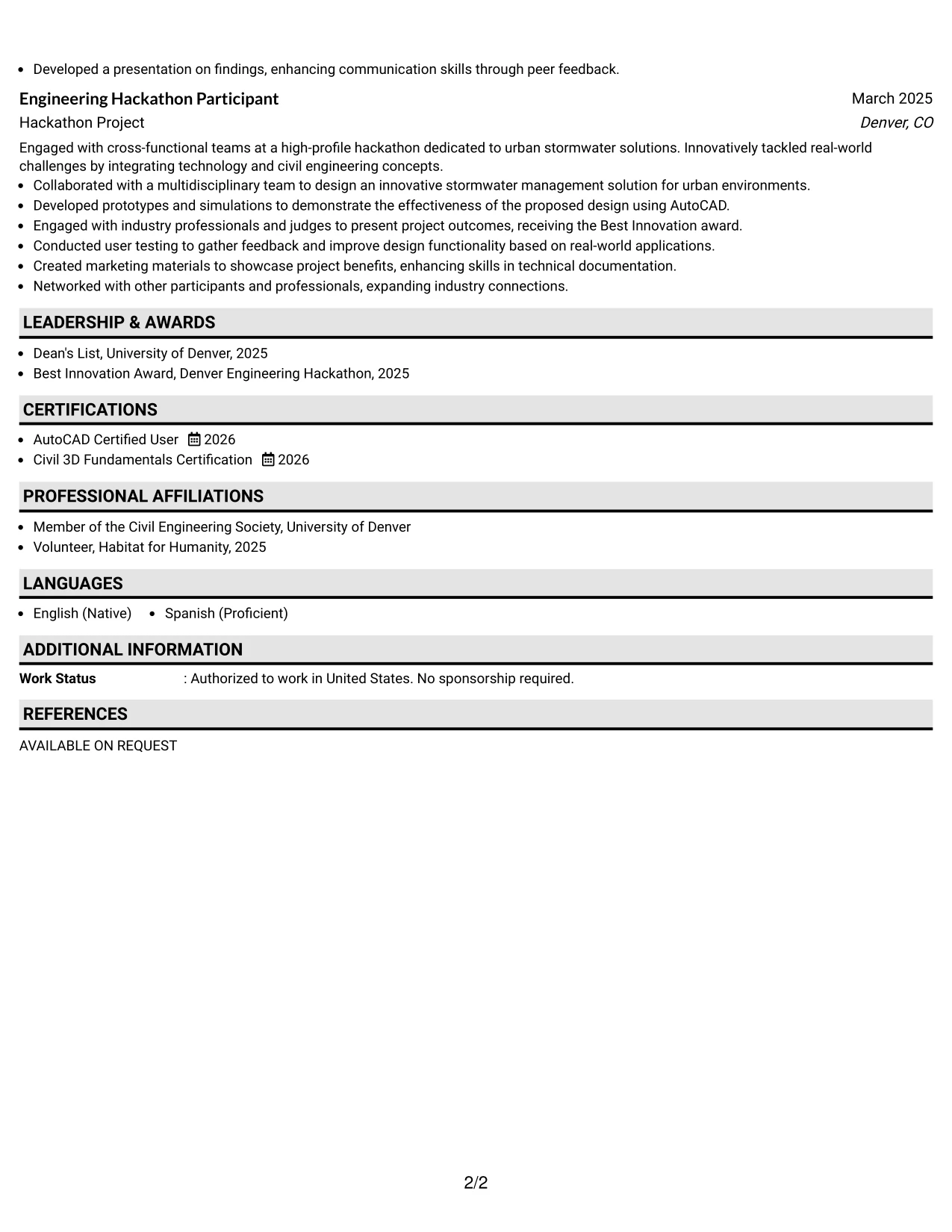 Resume Example Page 2