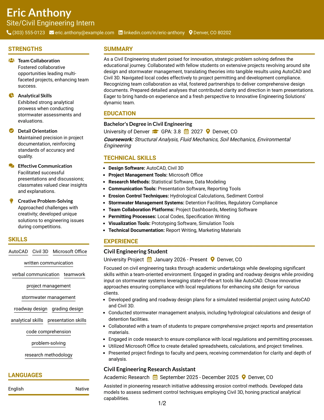 Resume Example Page 1
