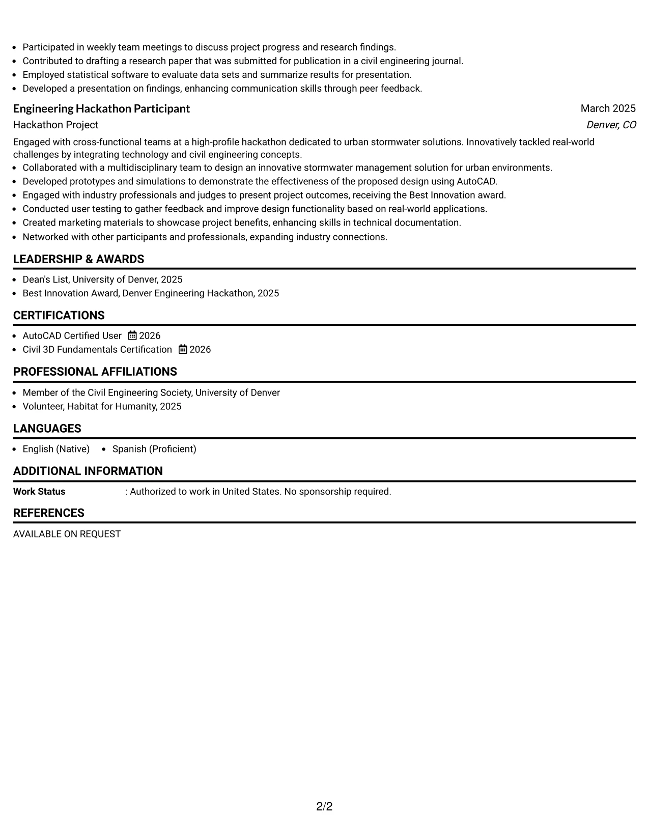 Resume Example Page 2