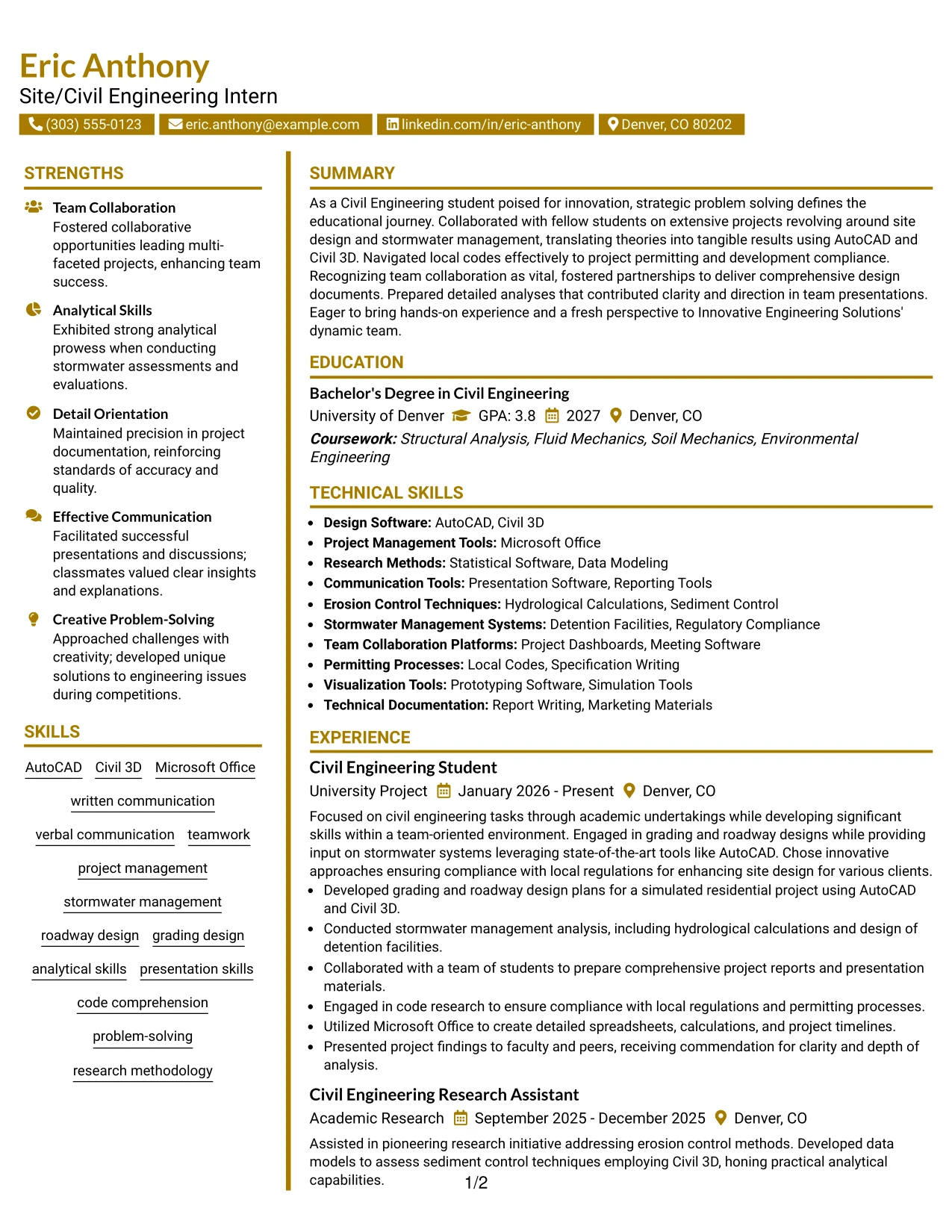 Resume Example Page 1
