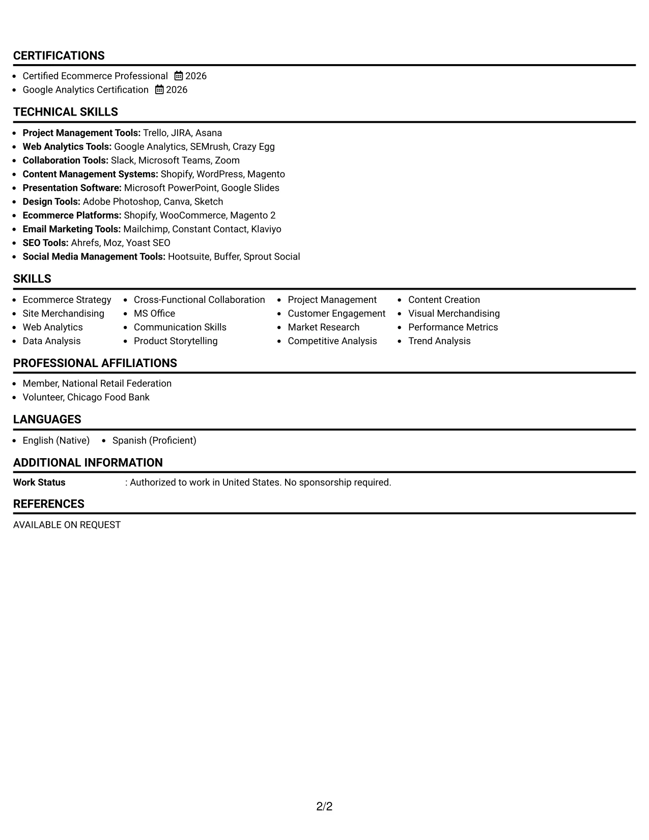 Resume Example Page 2