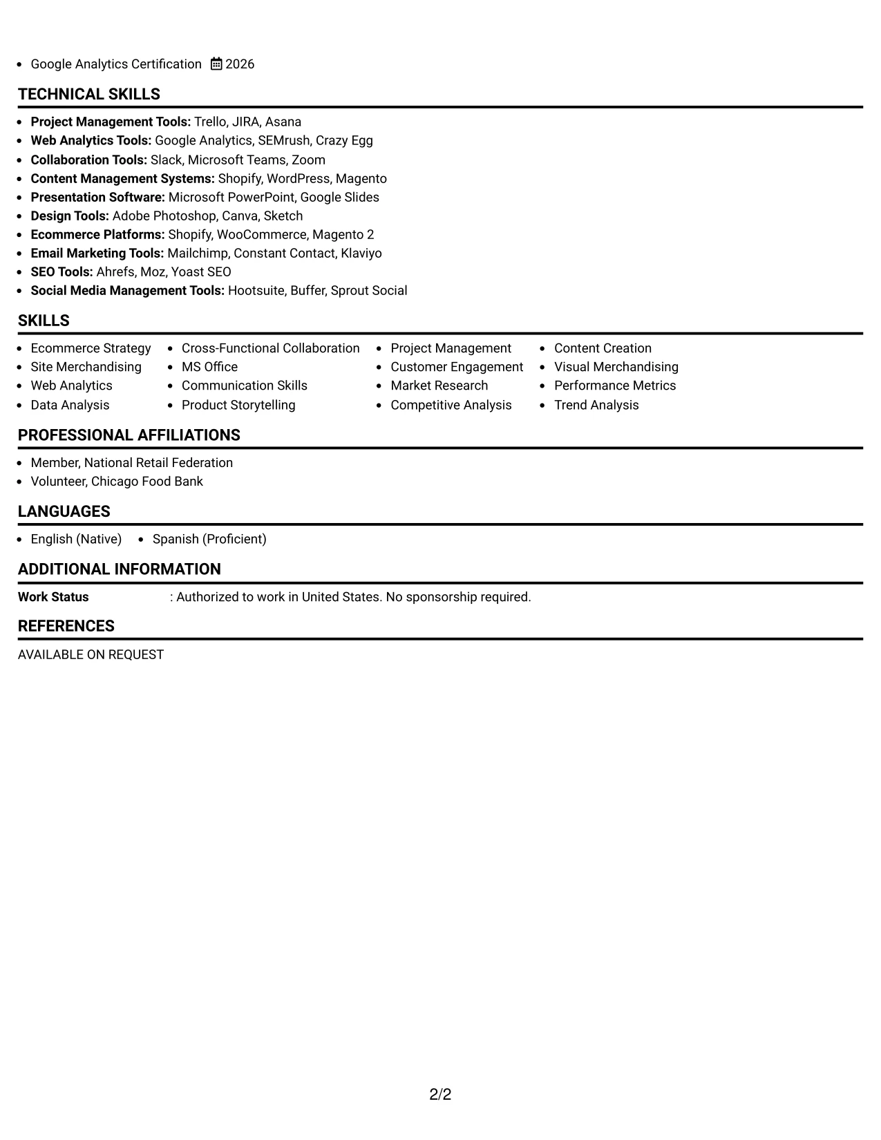 Resume Example Page 2