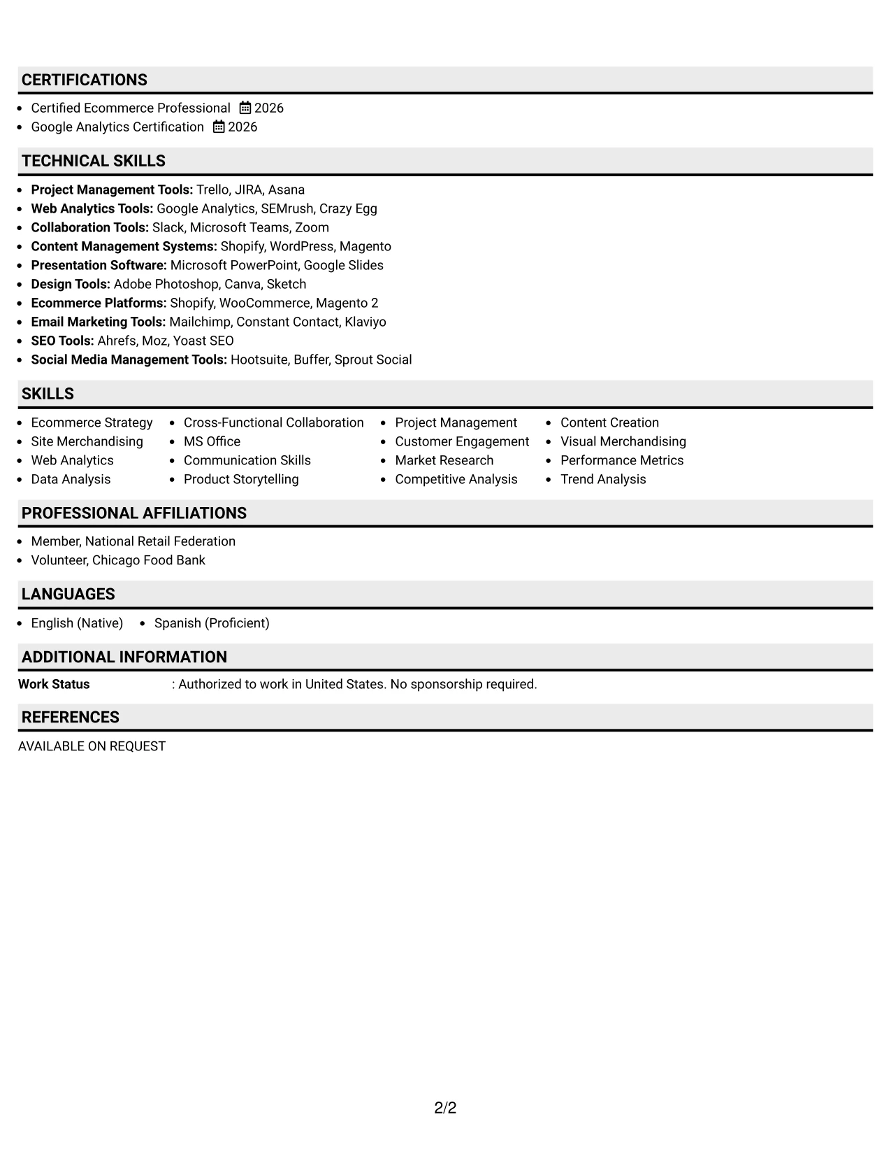 Resume Example Page 2
