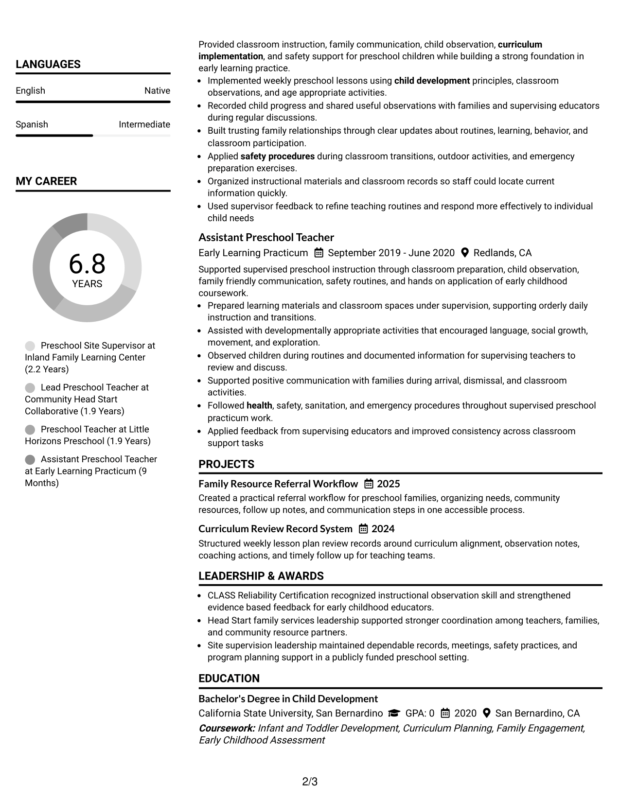 Resume Example Page 2