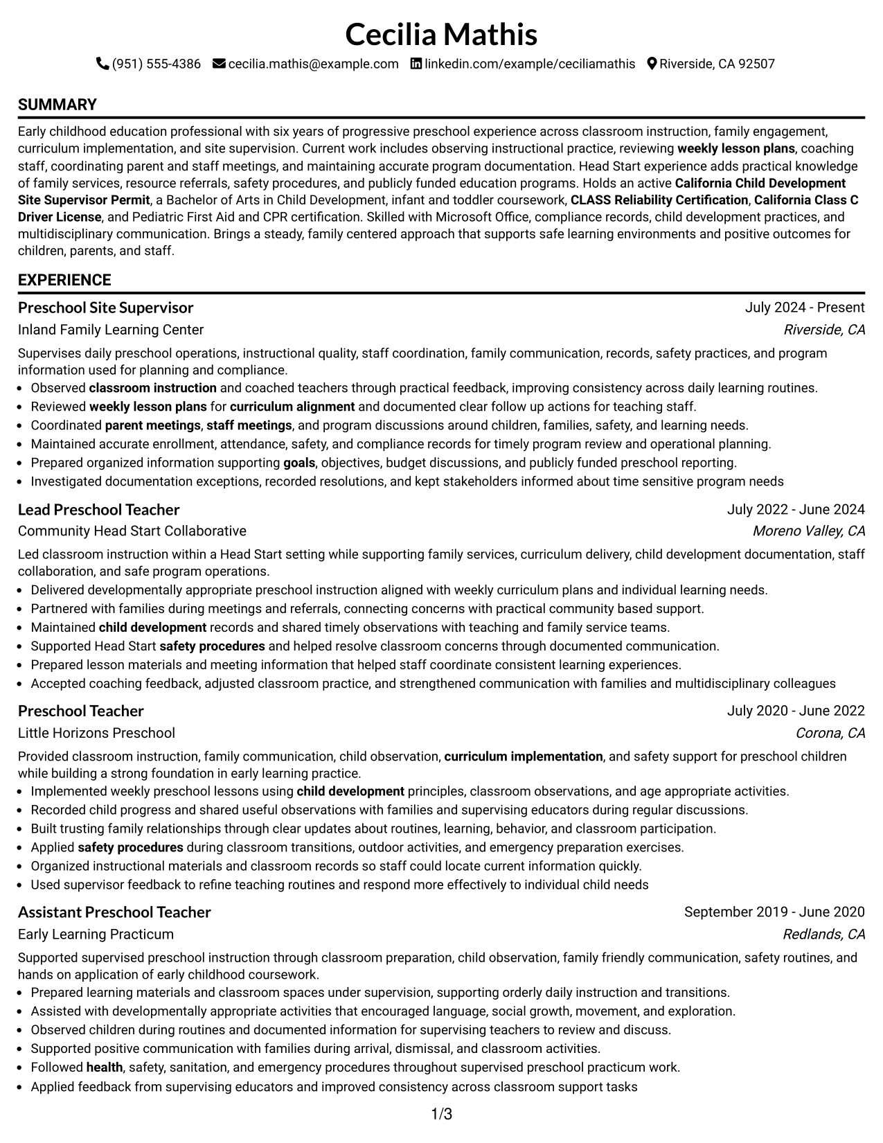 Resume Example Page 1