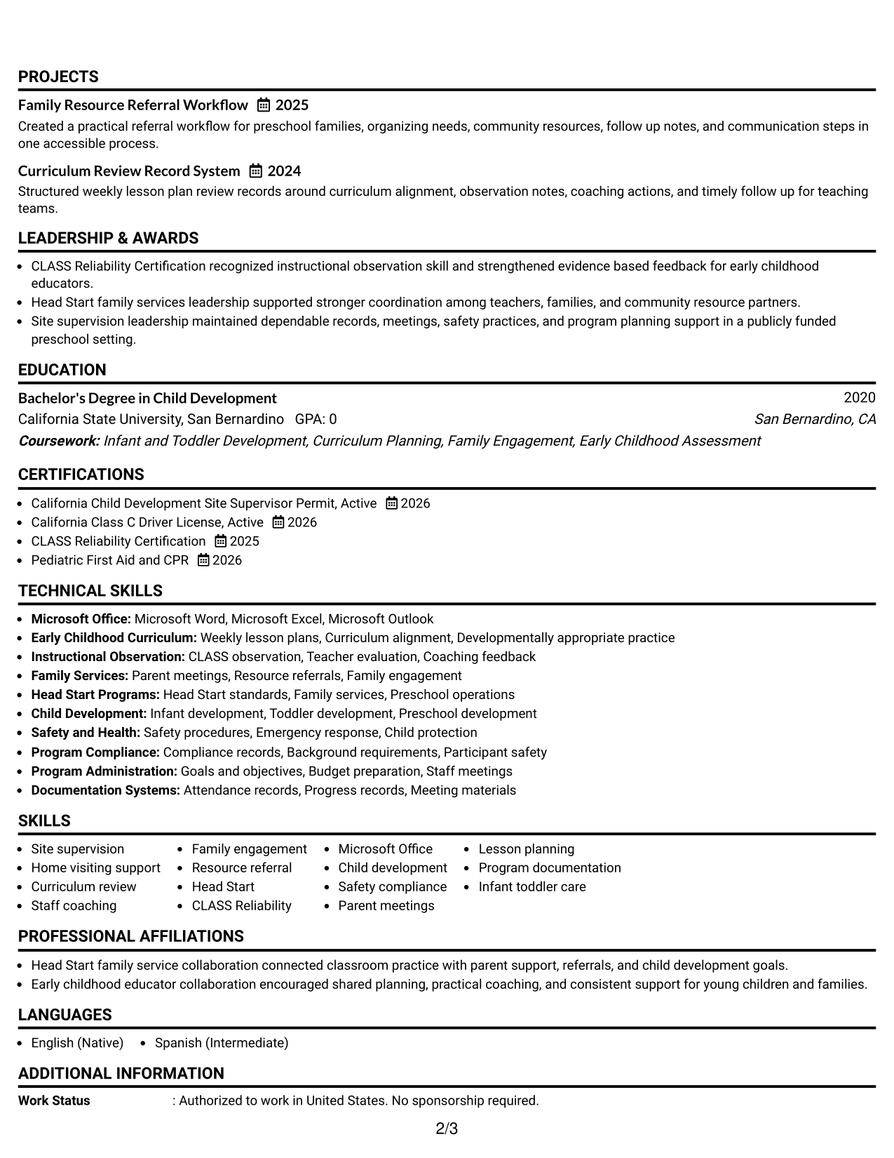 Resume Example Page 2