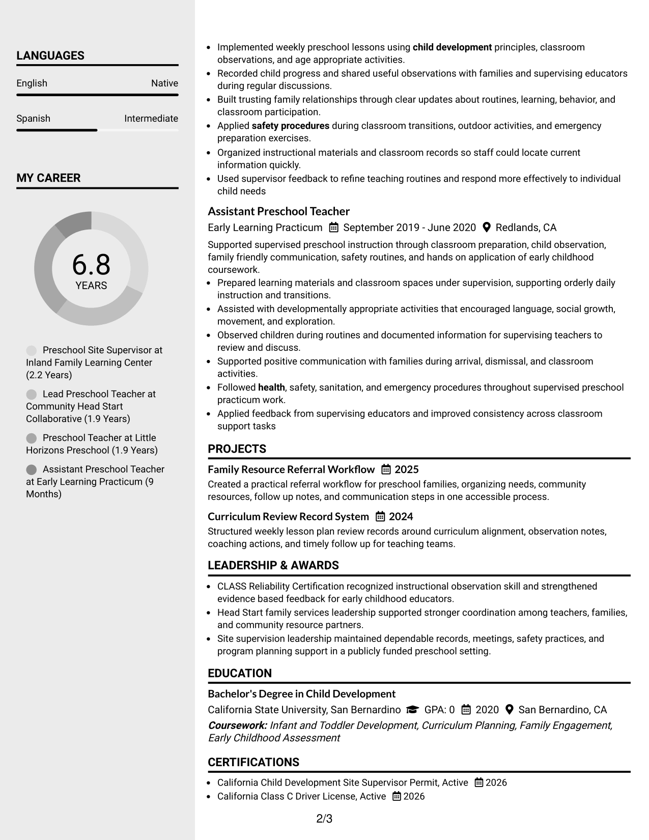 Resume Example Page 2