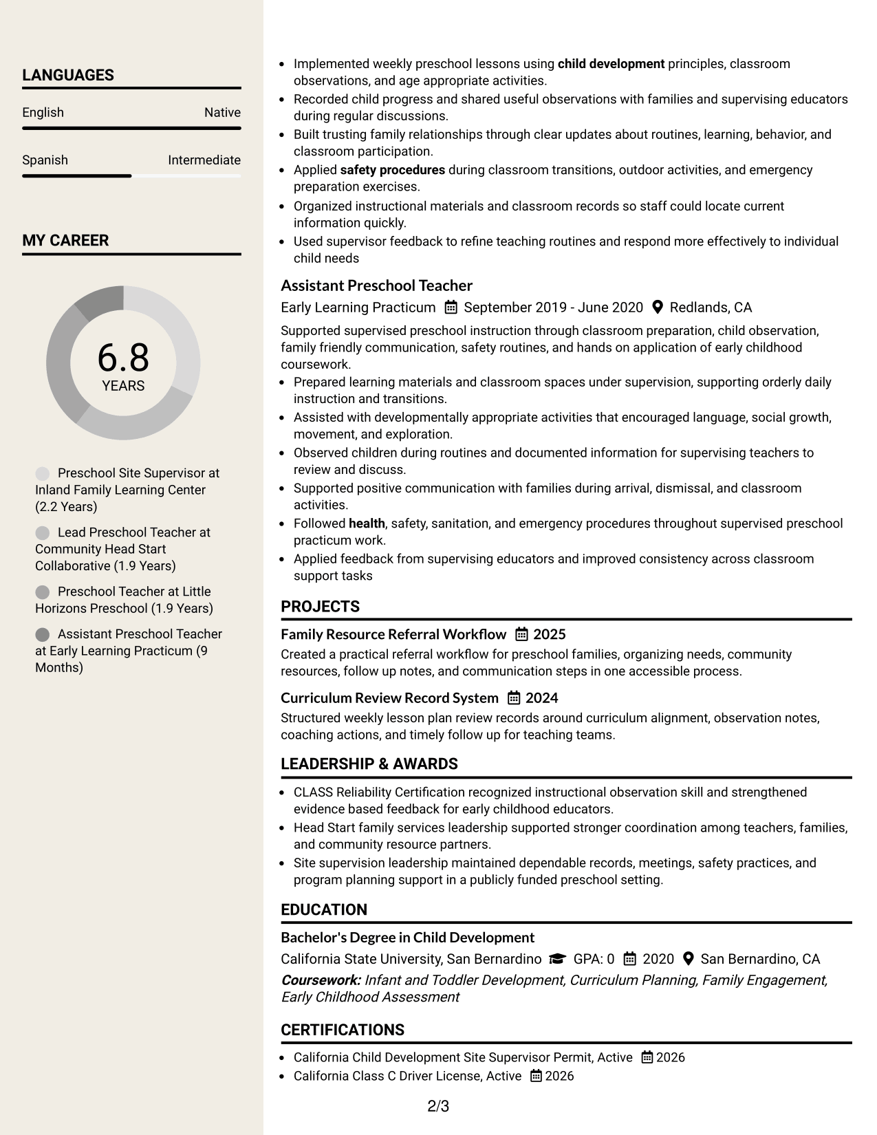 Resume Example Page 2