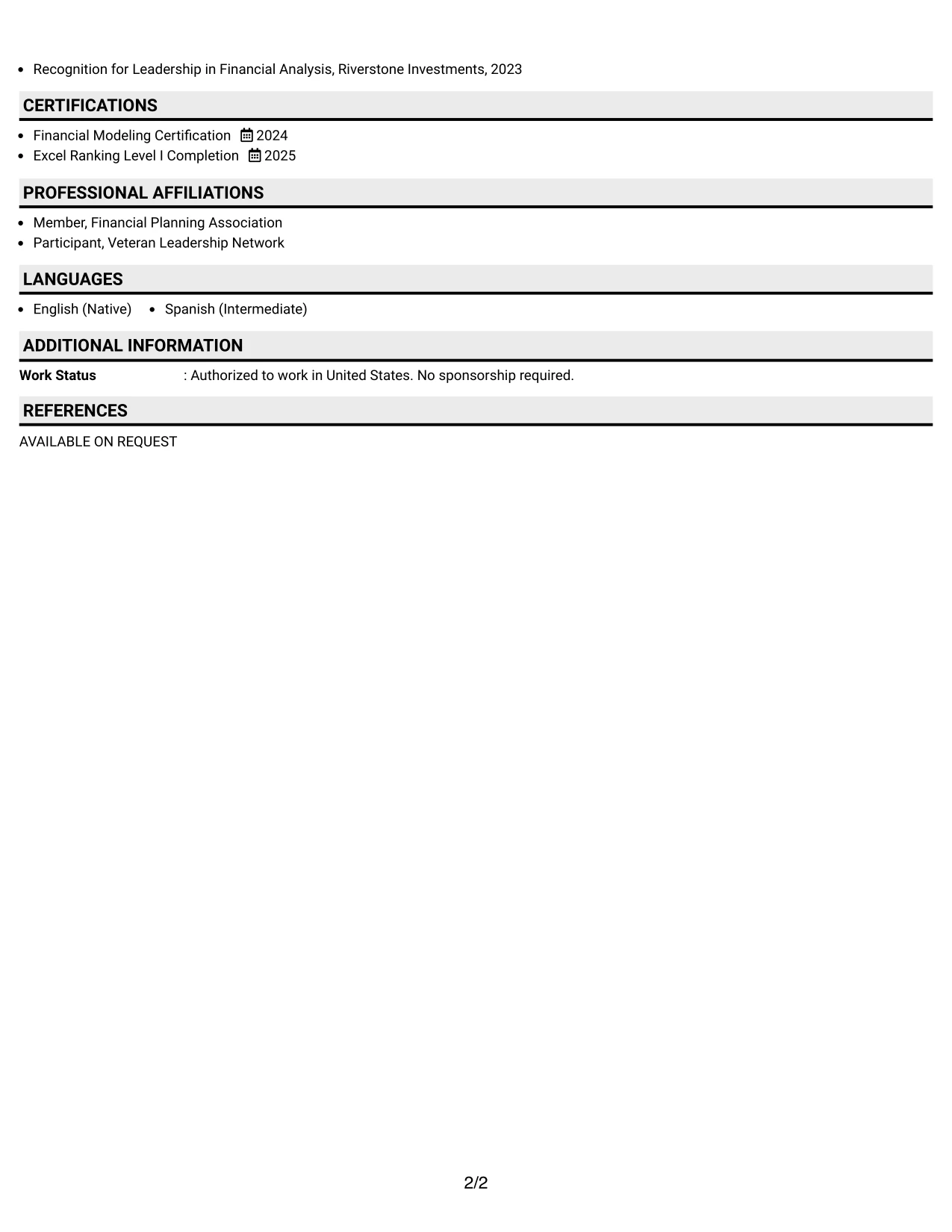 Resume Example Page 2