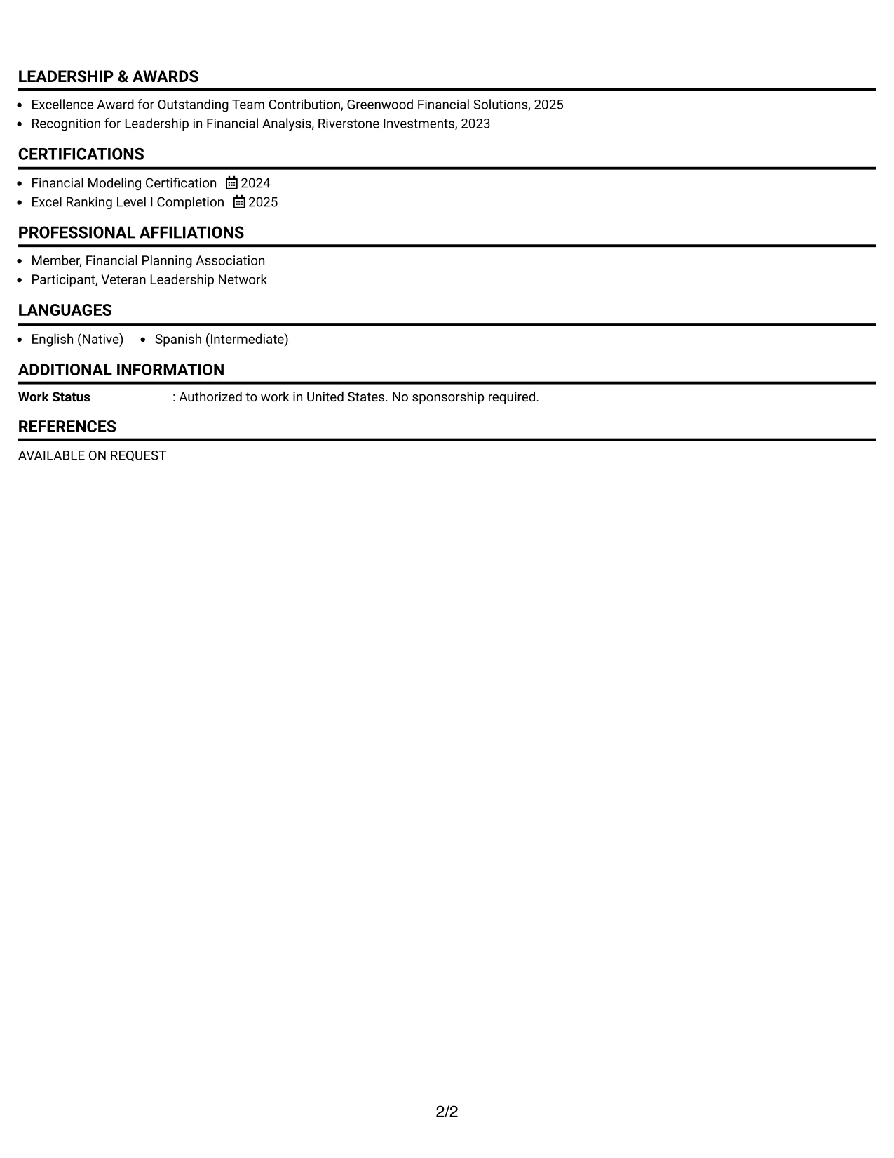 Resume Example Page 2