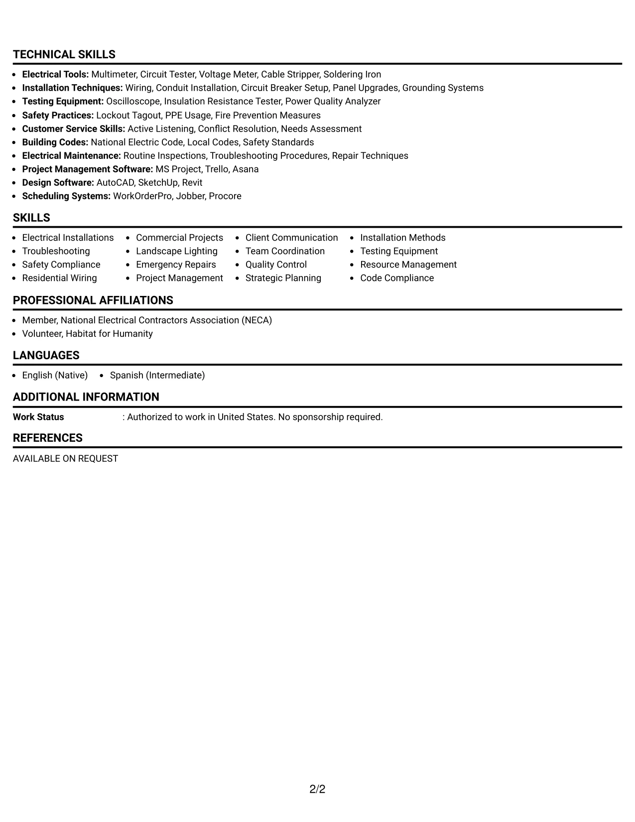 Resume Example Page 2