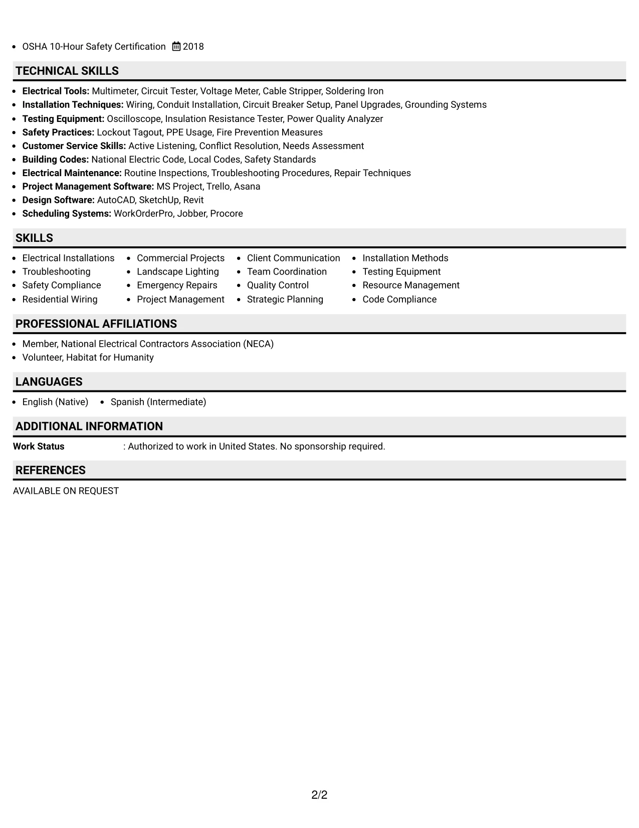 Resume Example Page 2