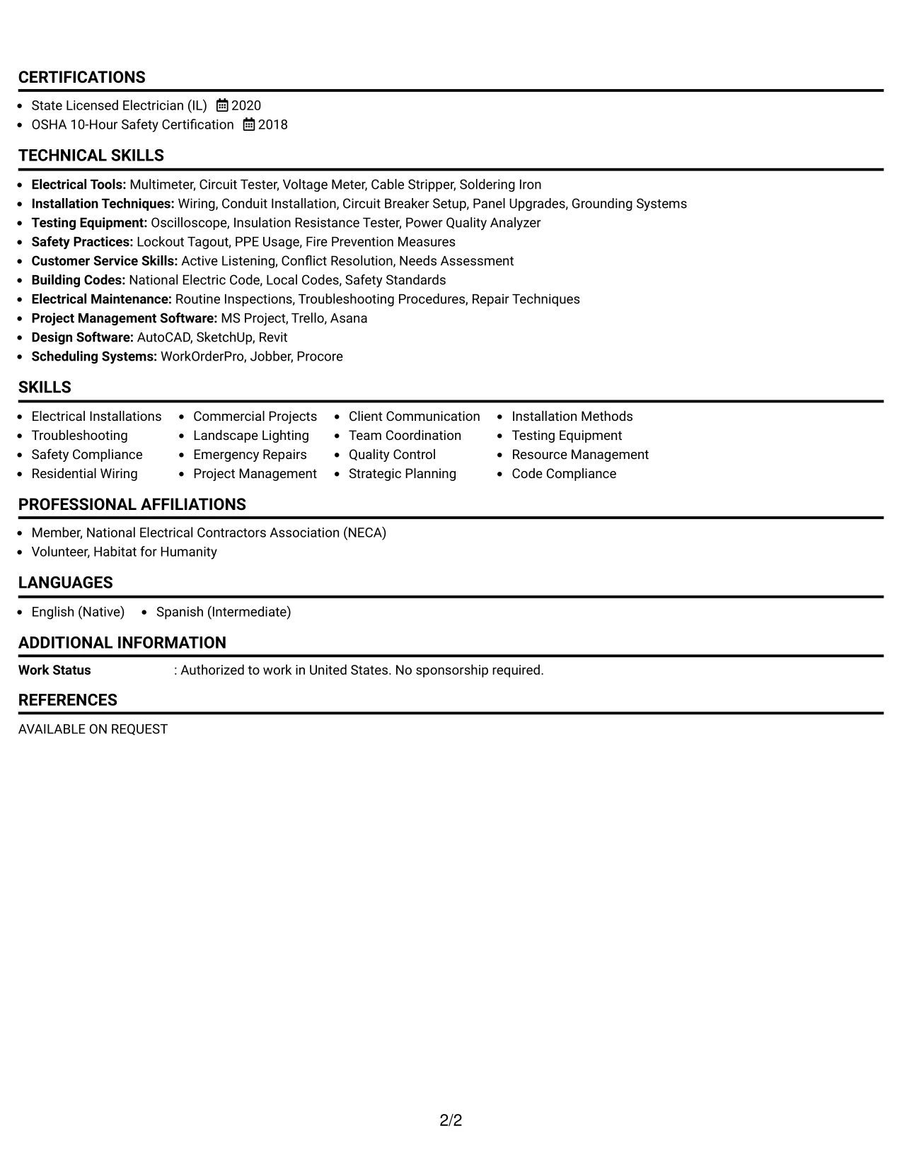 Resume Example Page 2