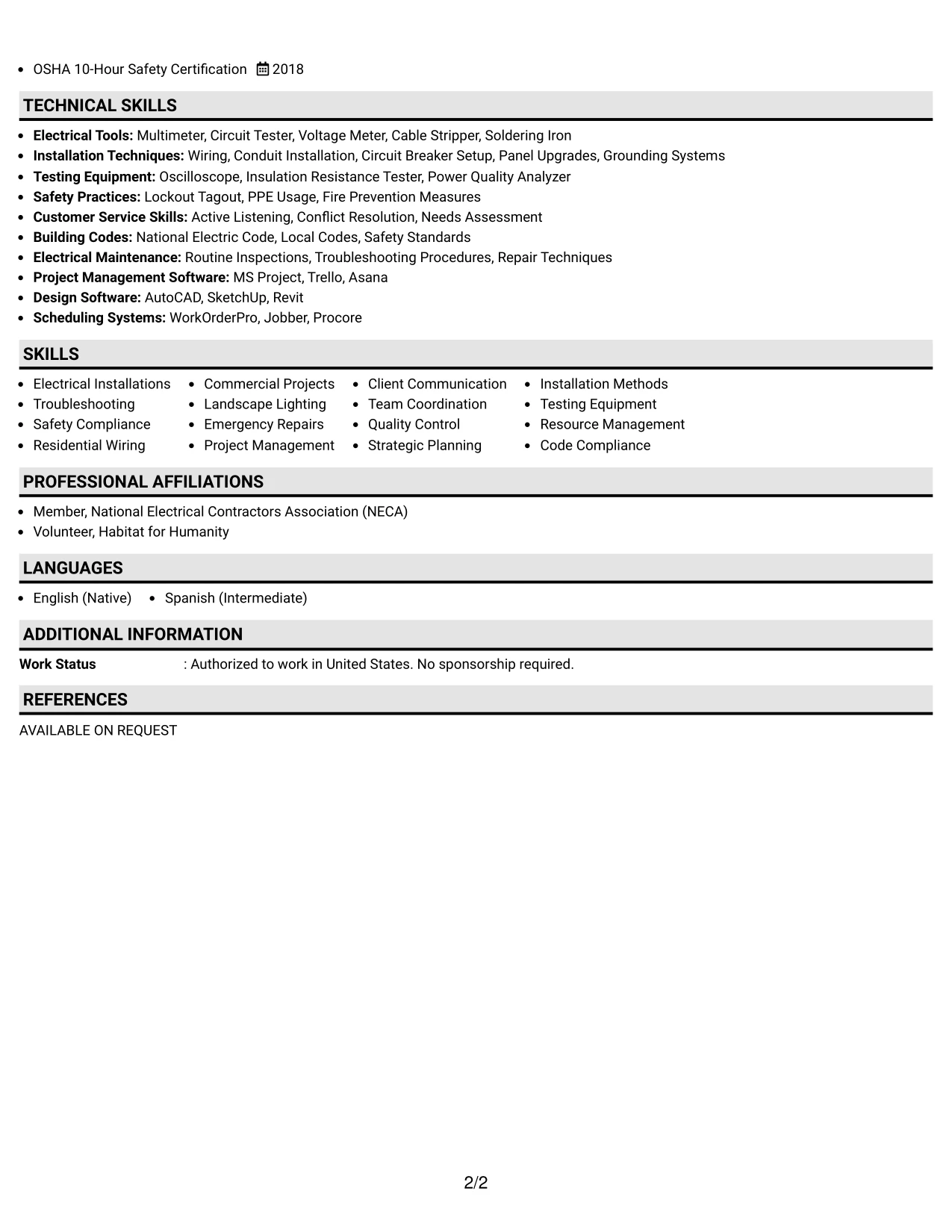 Resume Example Page 2
