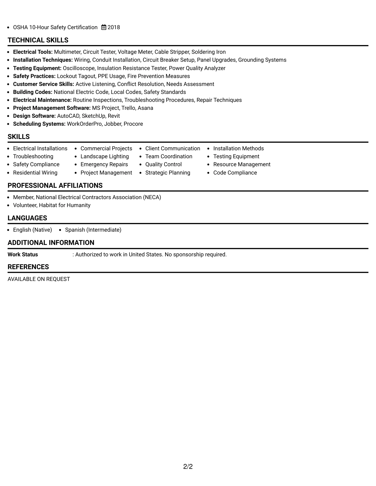 Resume Example Page 2