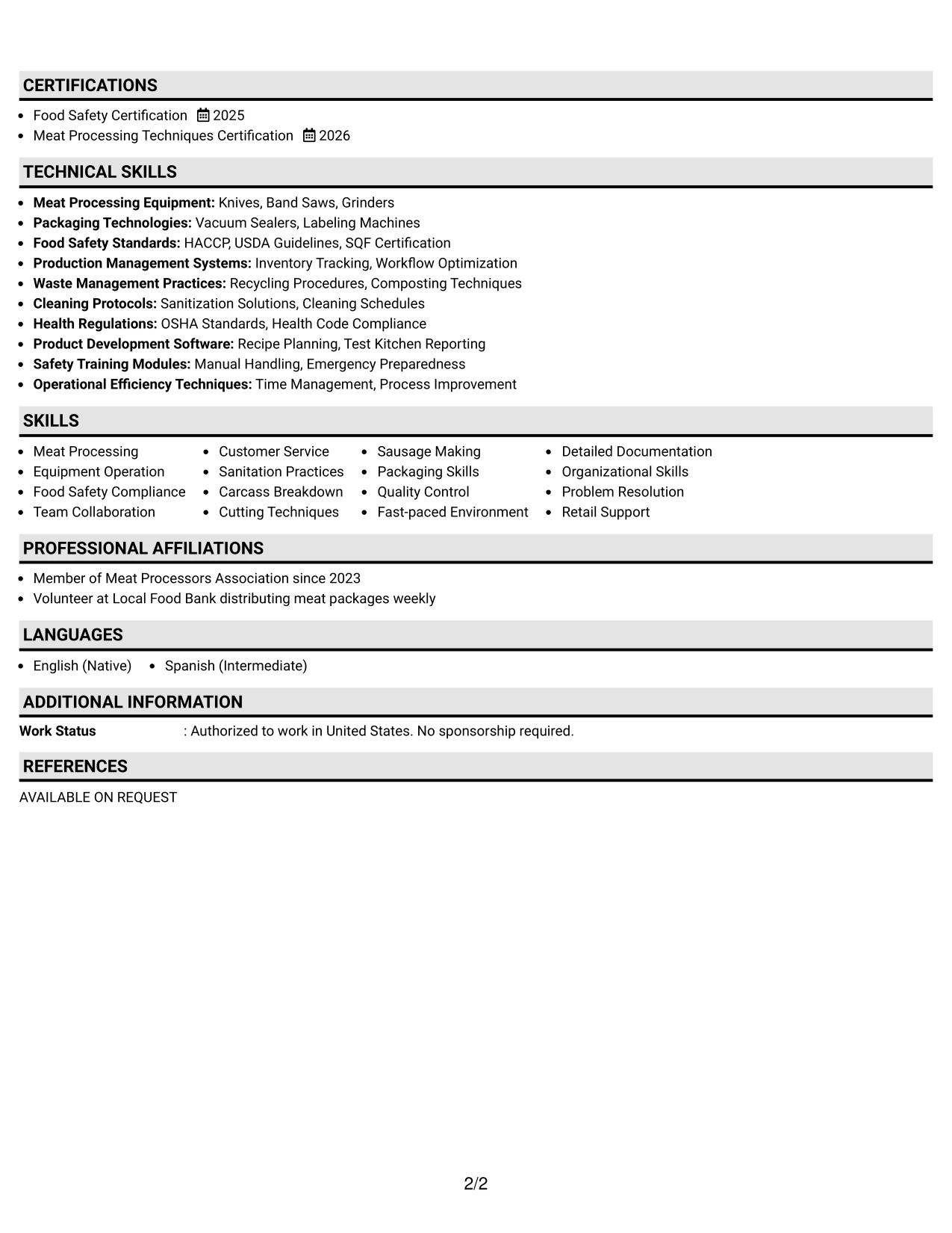 Resume Example Page 2