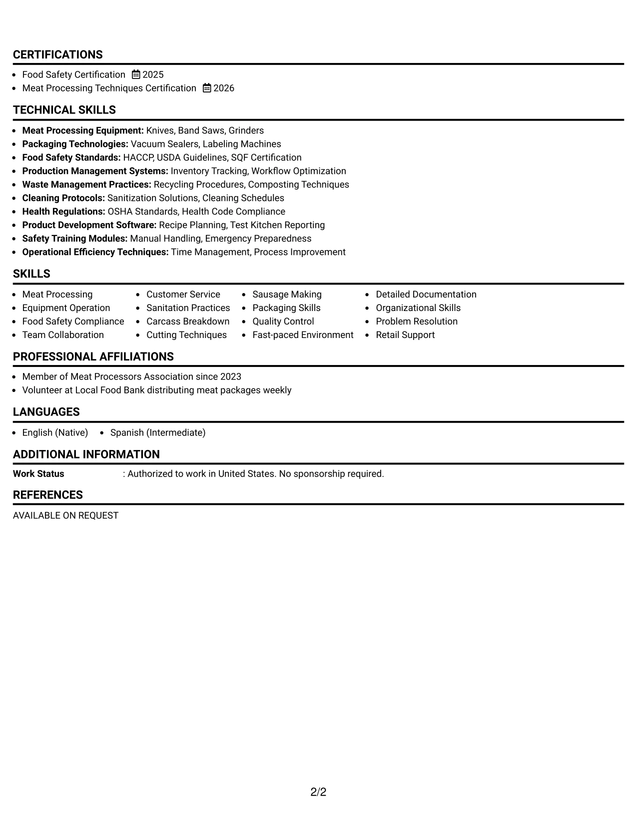 Resume Example Page 2