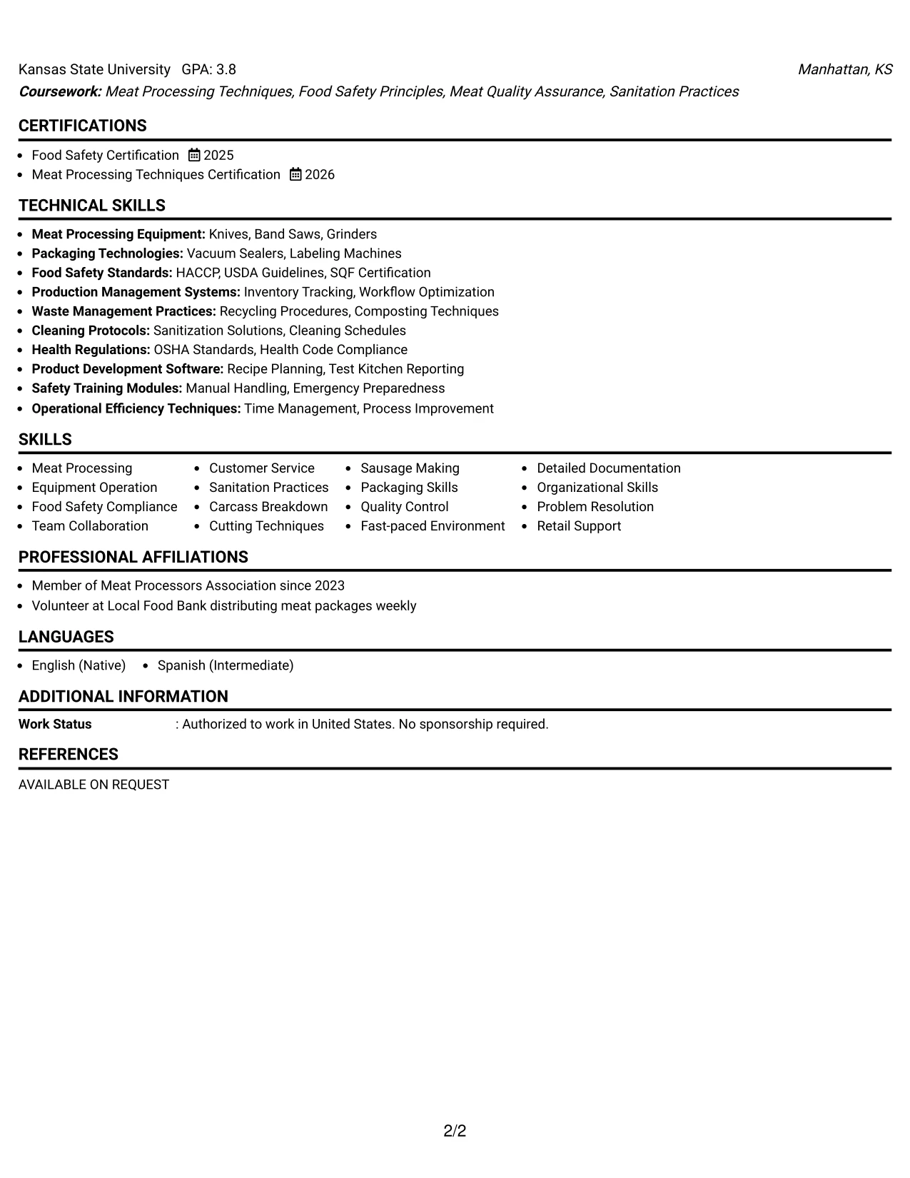 Resume Example Page 2