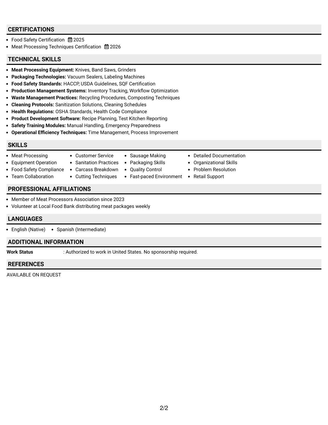 Resume Example Page 2