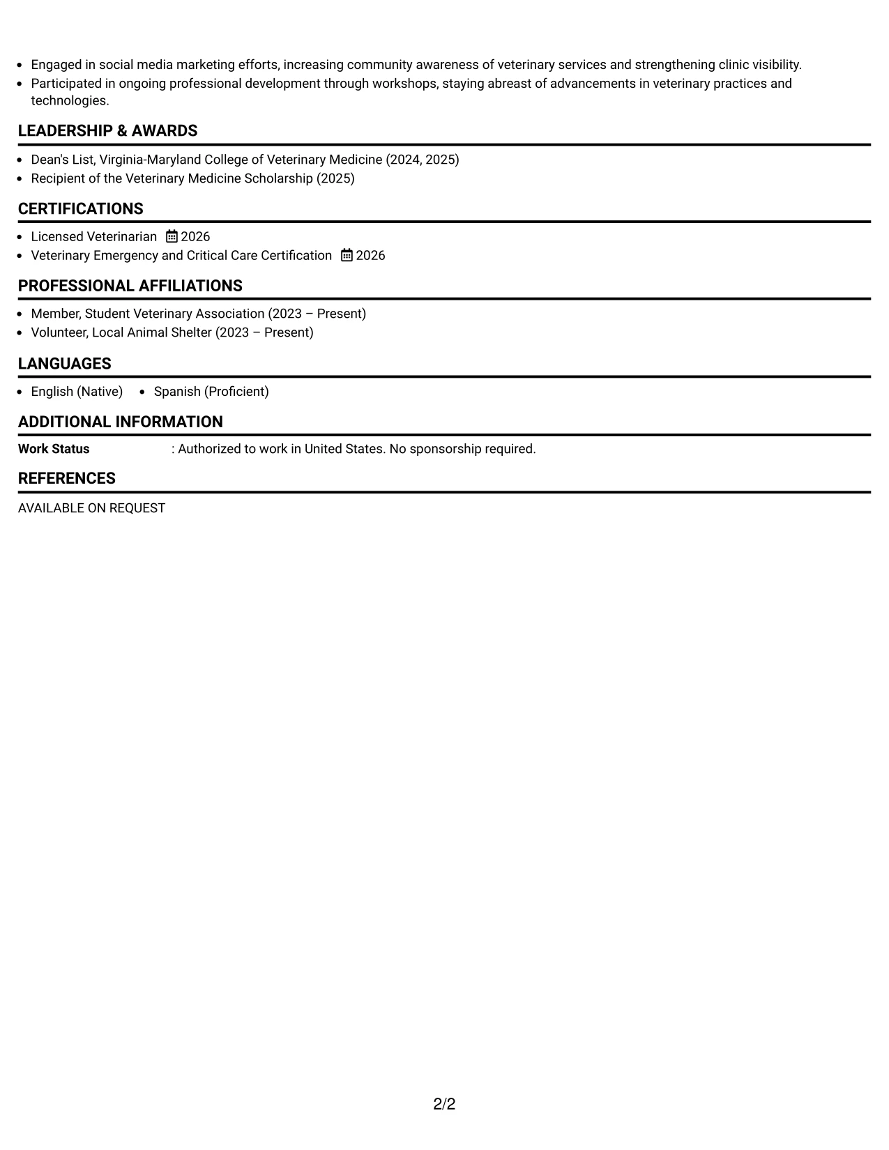 Resume Example Page 2