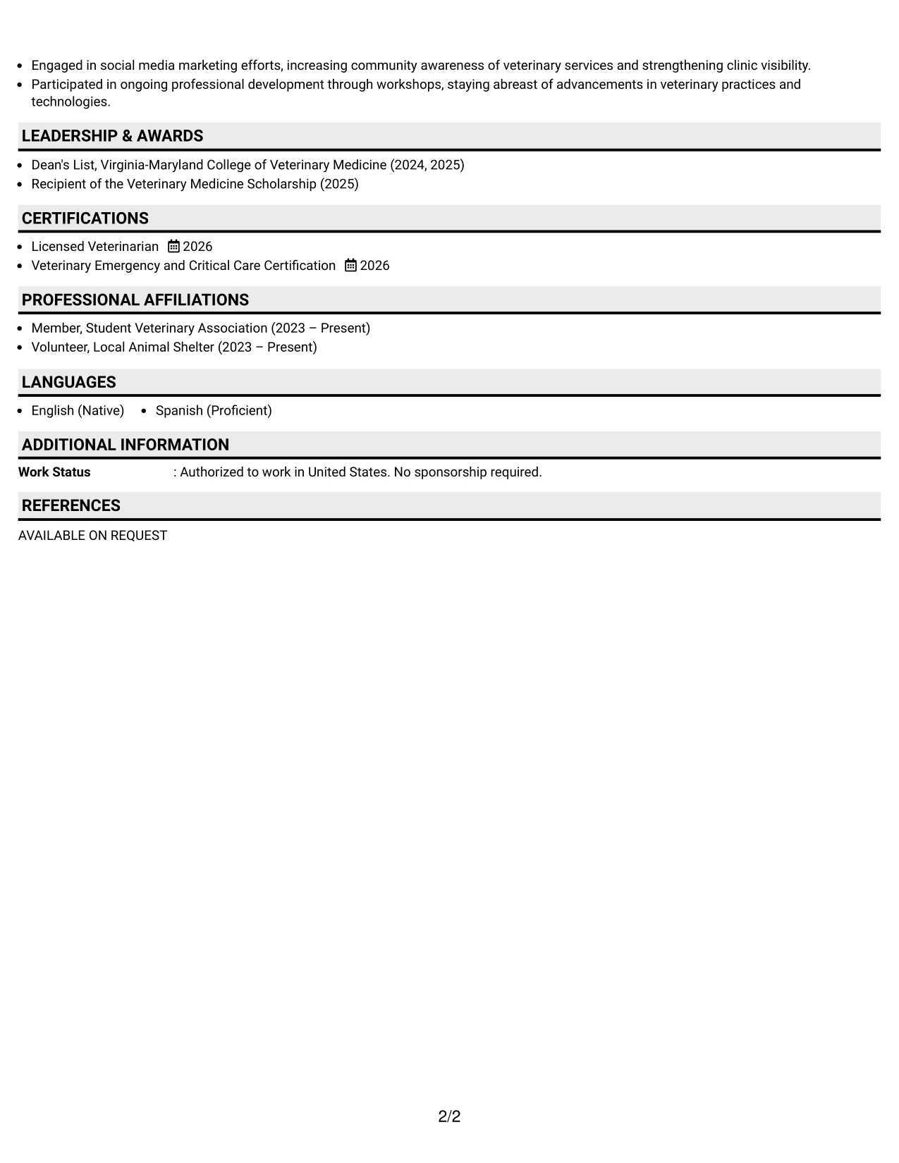 Resume Example Page 2