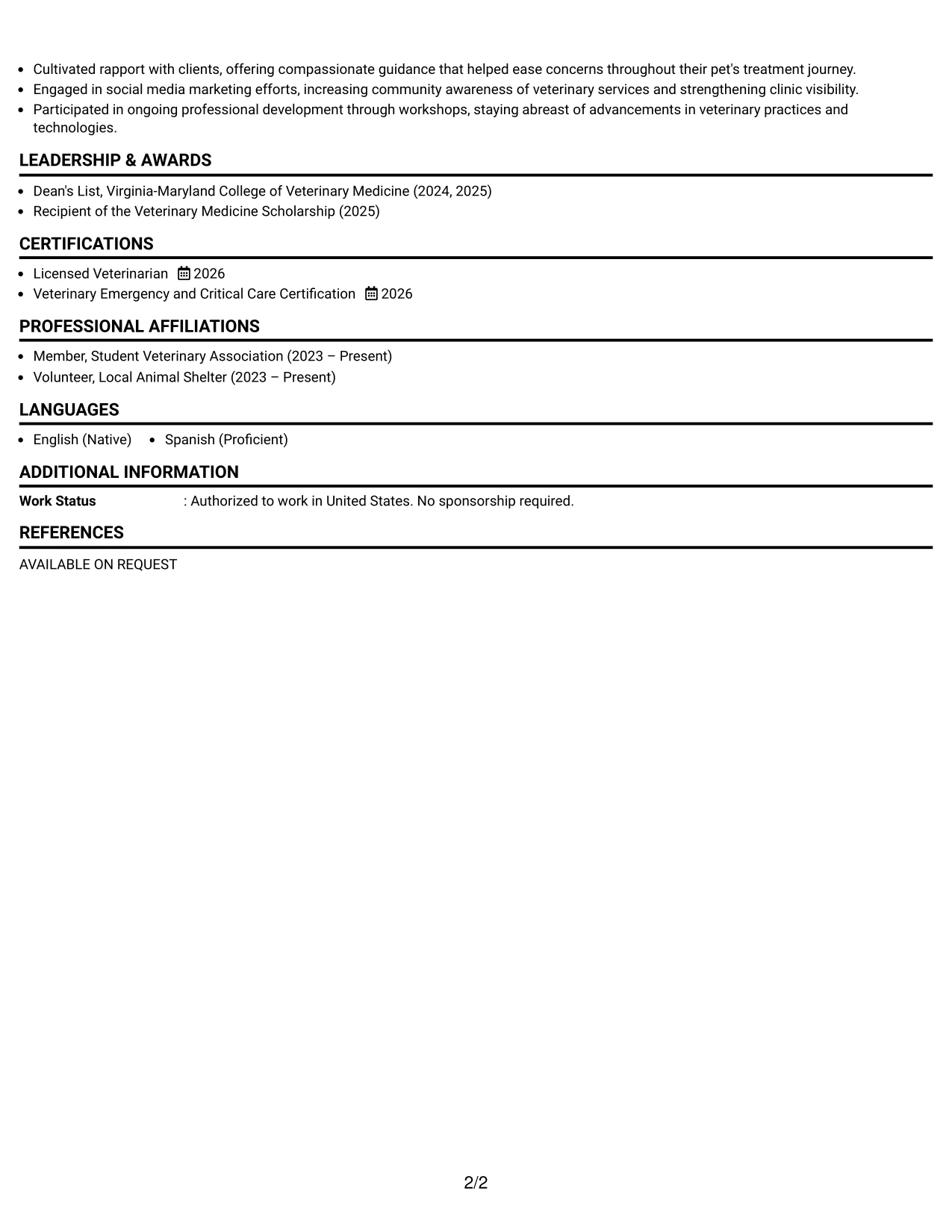 Resume Example Page 2