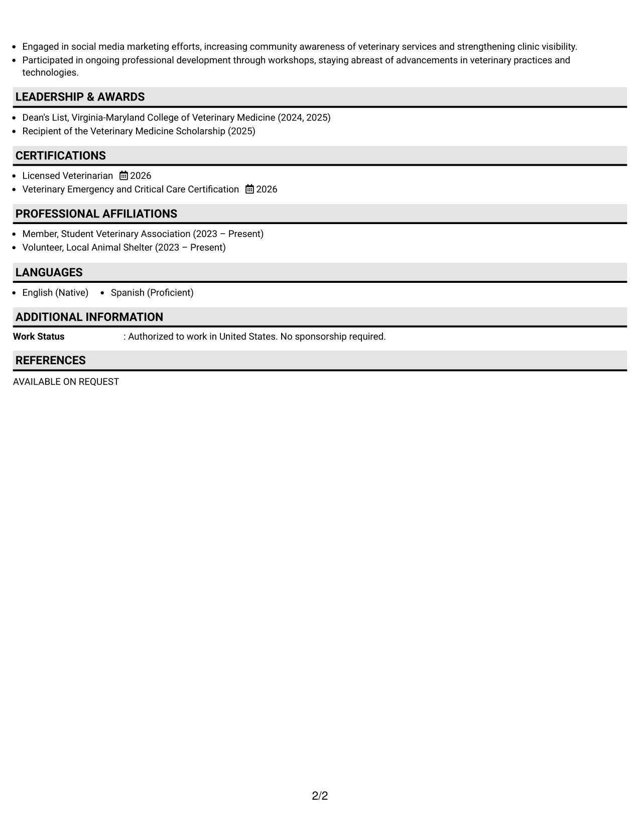 Resume Example Page 2