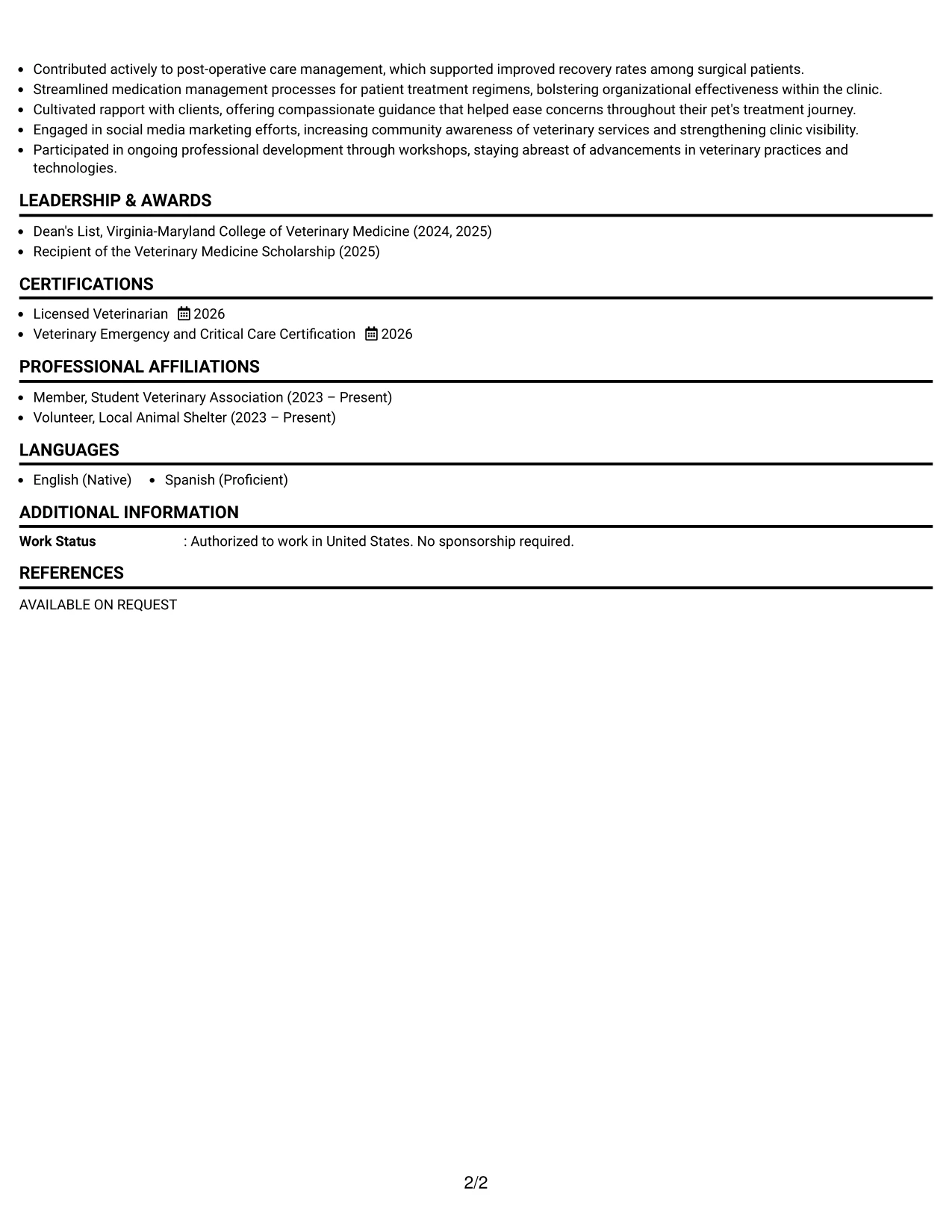 Resume Example Page 2