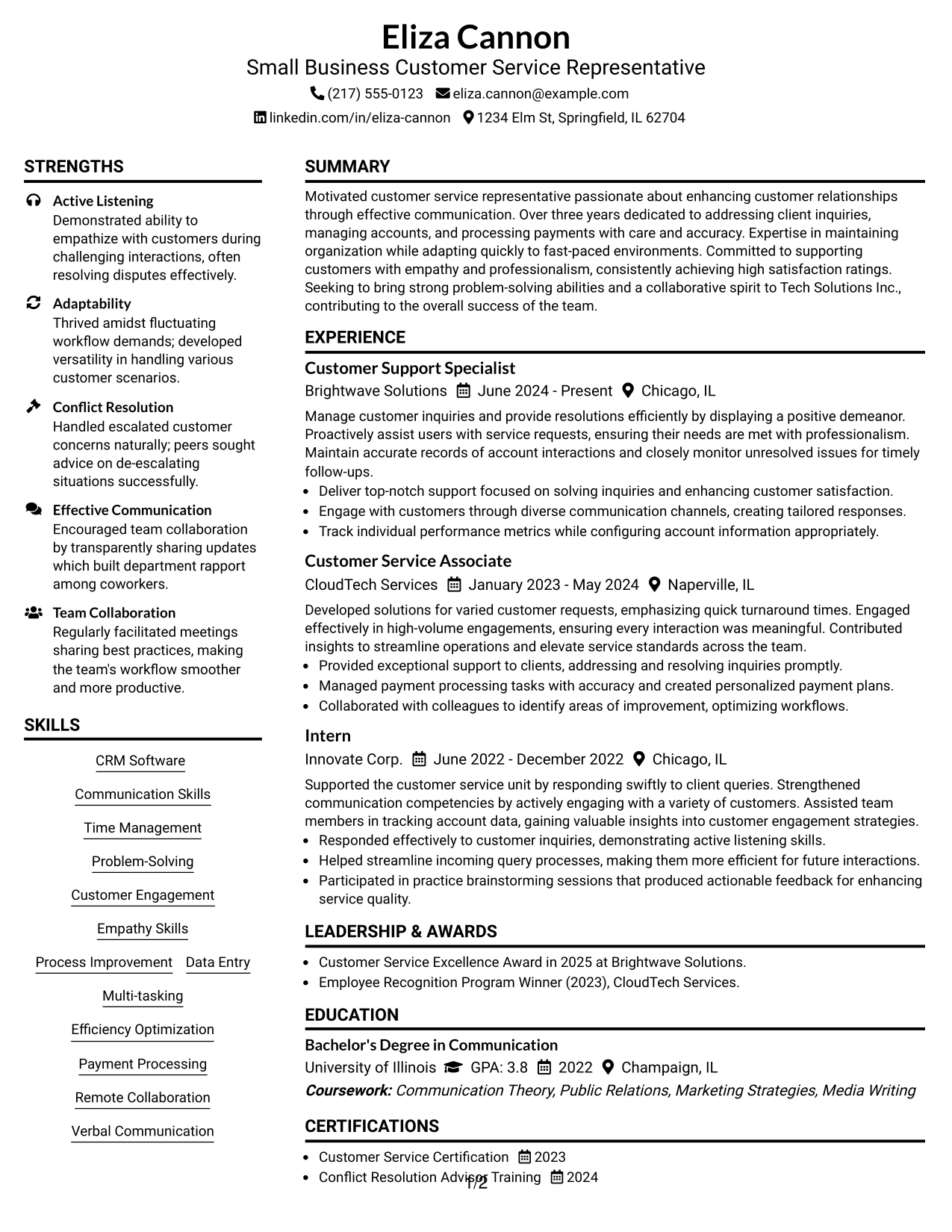 Resume Example Page 1