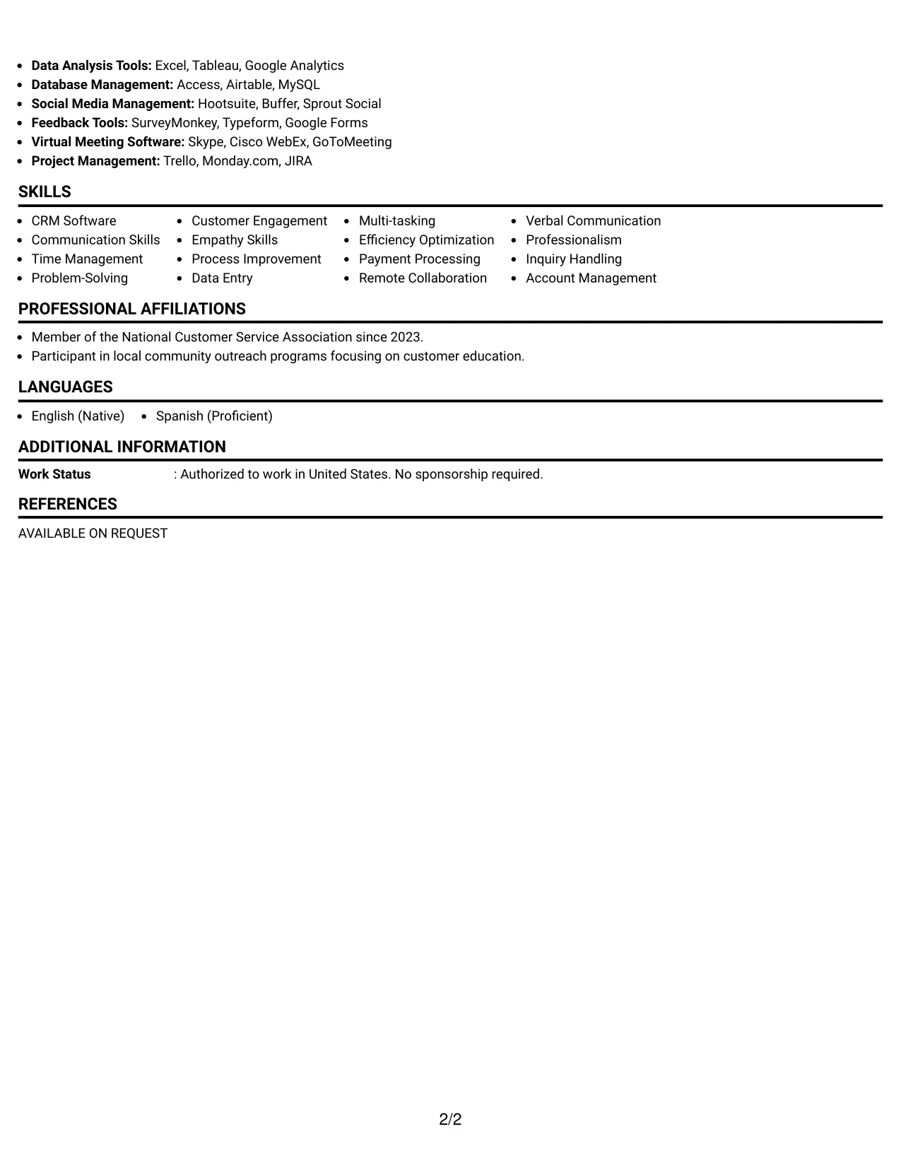 Resume Example Page 2
