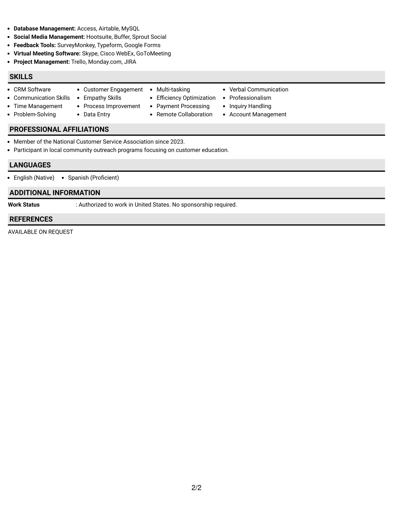 Resume Example Page 2