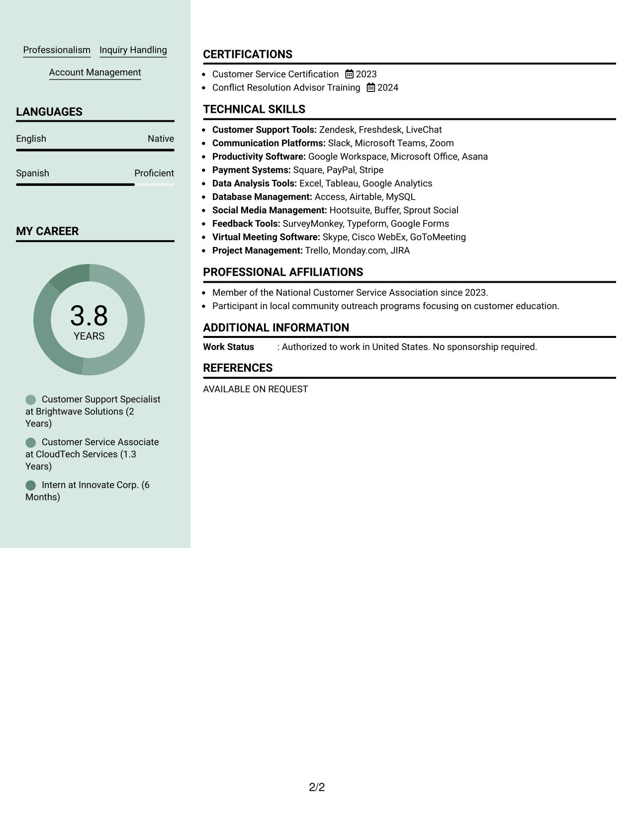 Resume Example Page 2