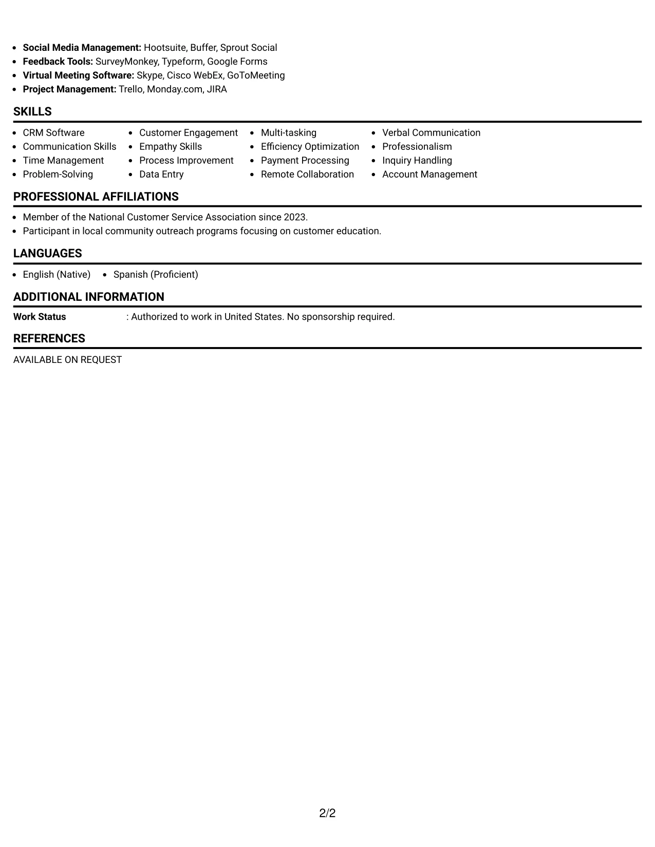 Resume Example Page 2