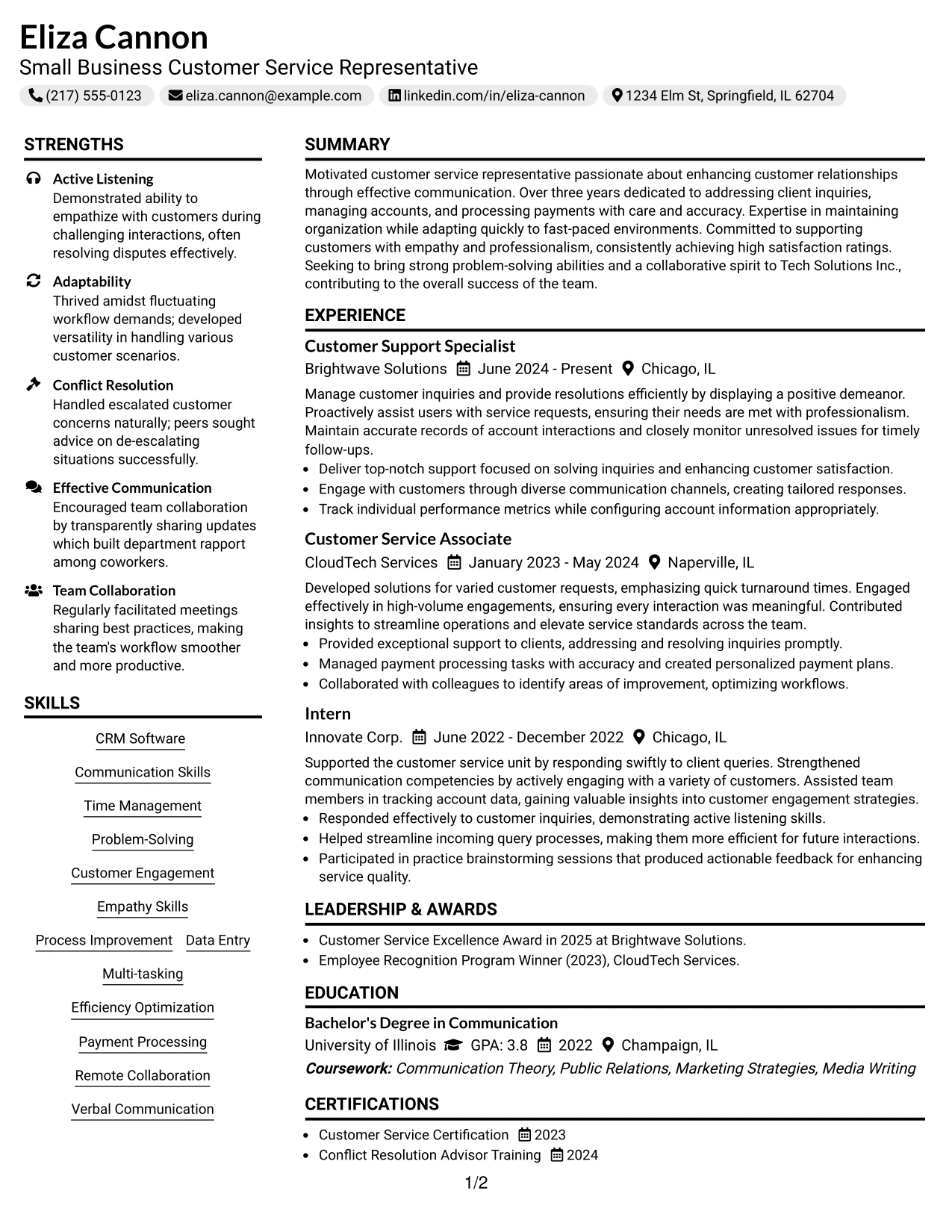 Resume Example Page 1