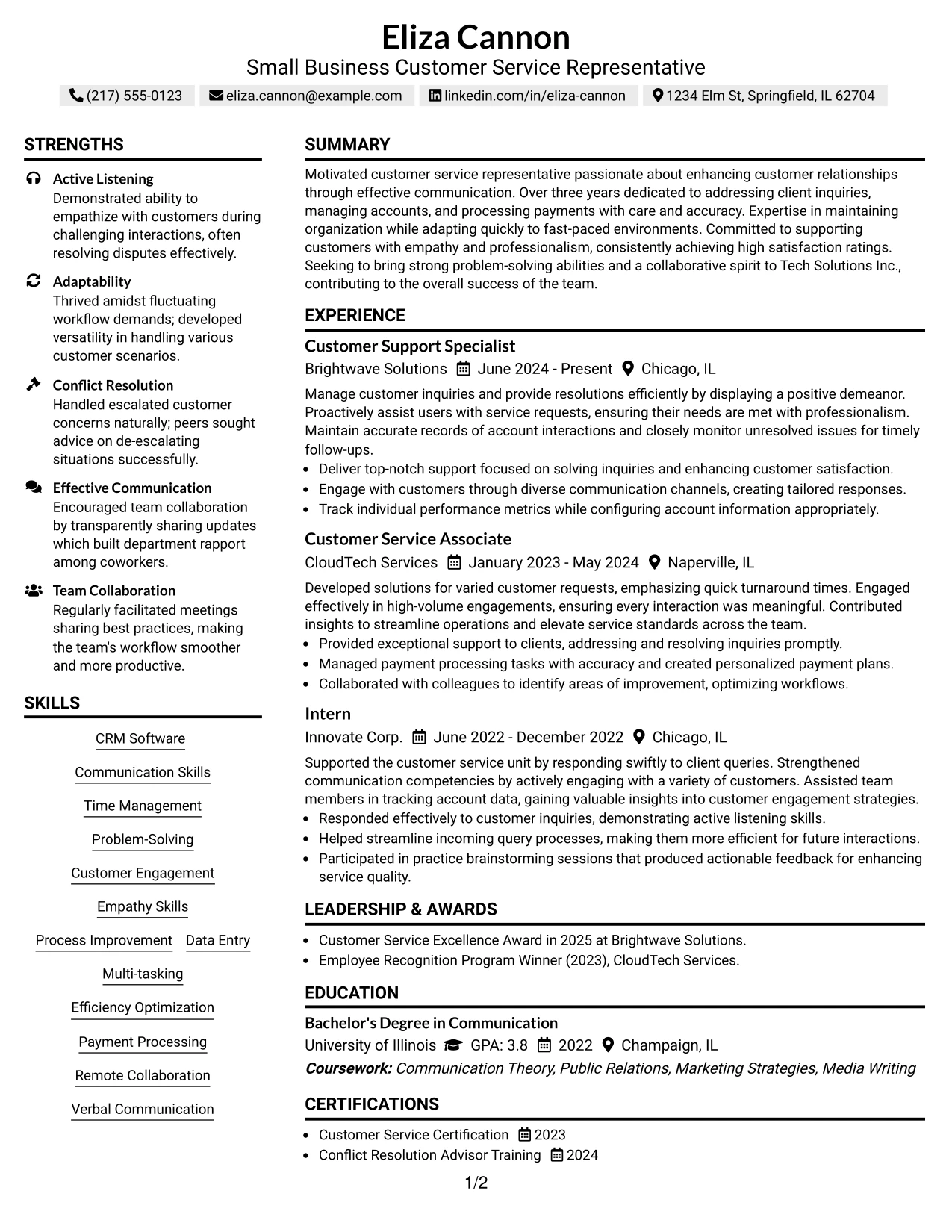 Resume Example Page 1