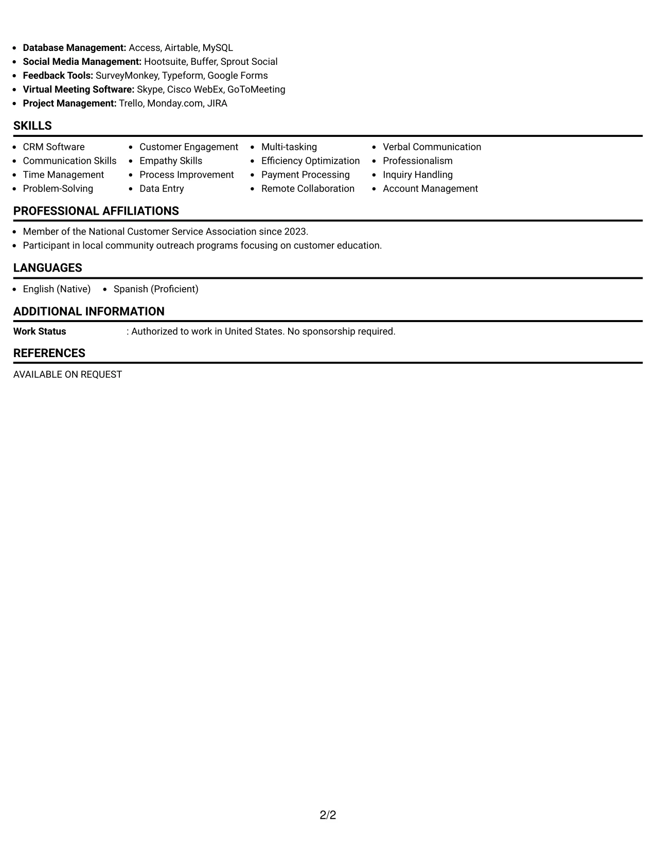 Resume Example Page 2