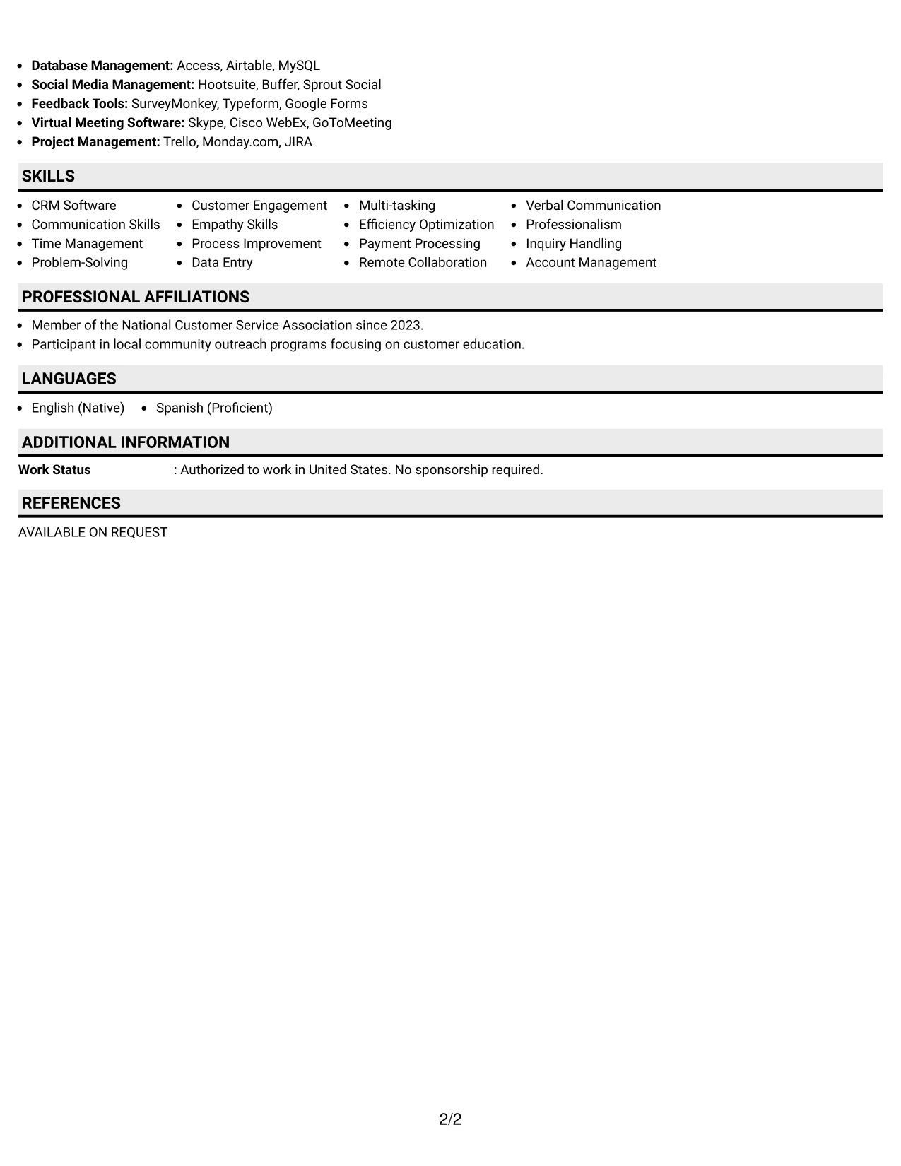 Resume Example Page 2