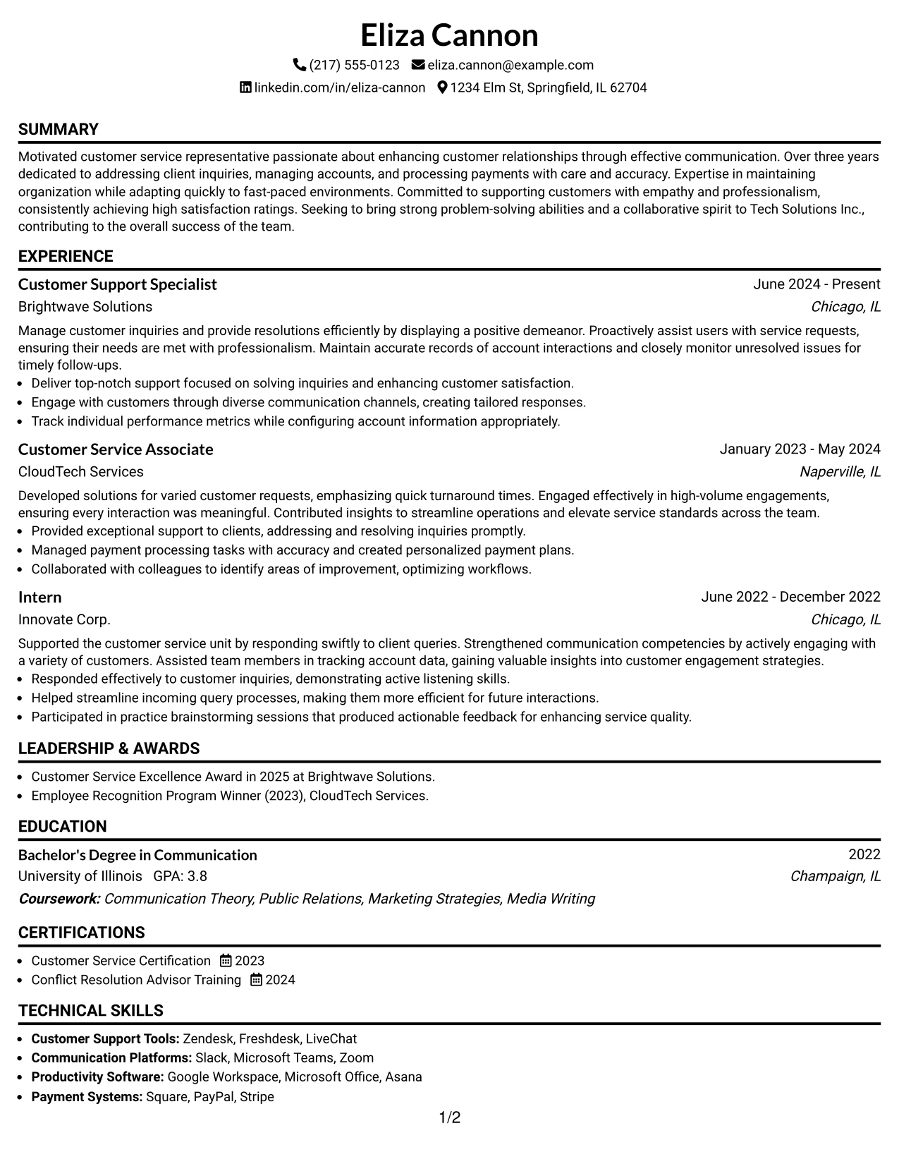 Resume Example Page 1