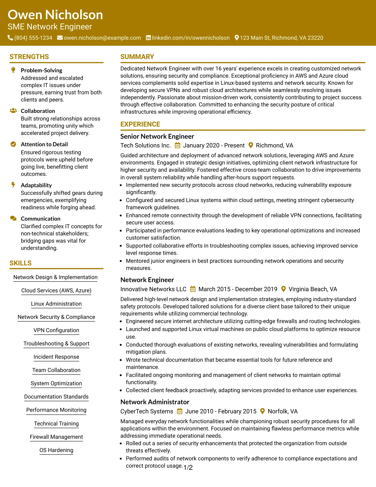 Resume Example Page 1