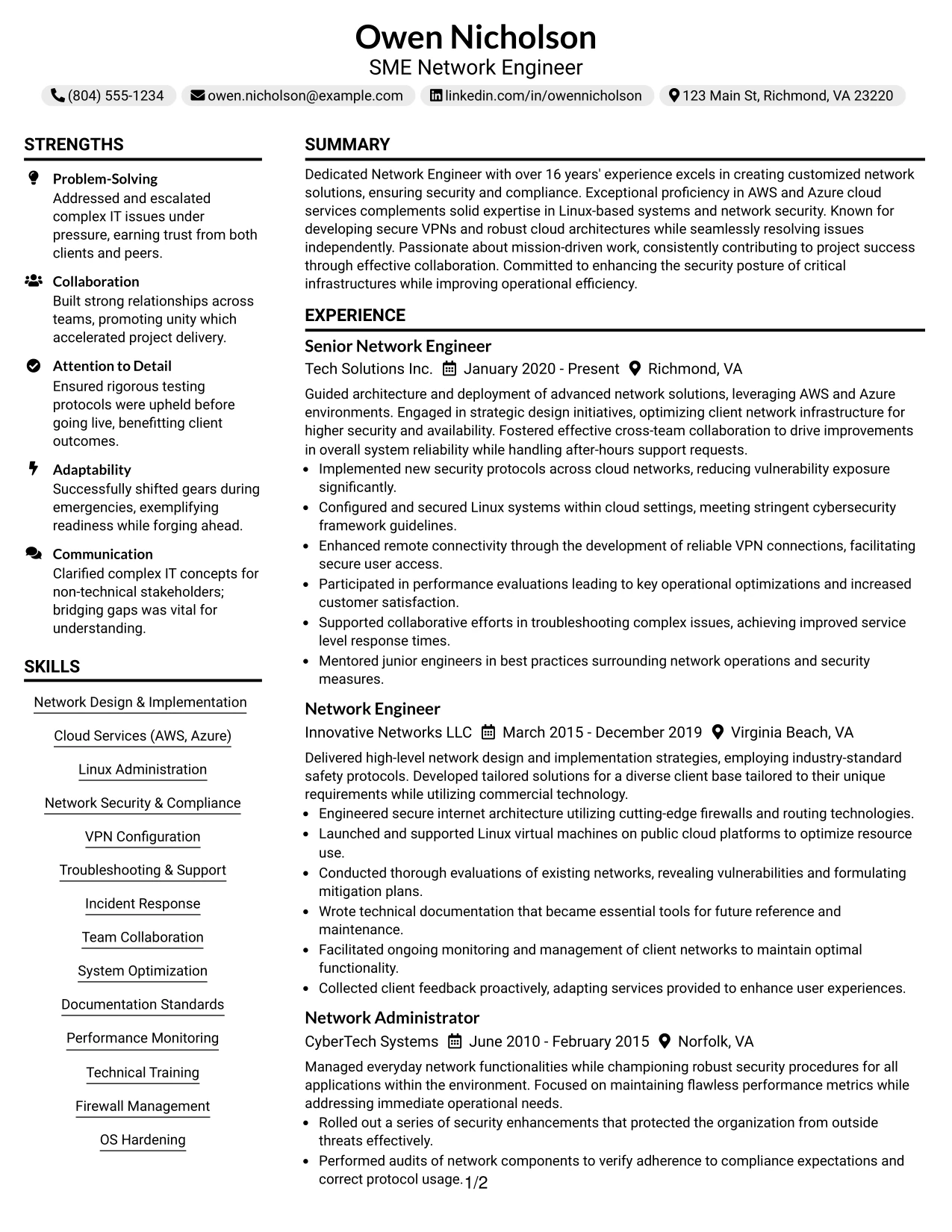 Resume Example Page 1