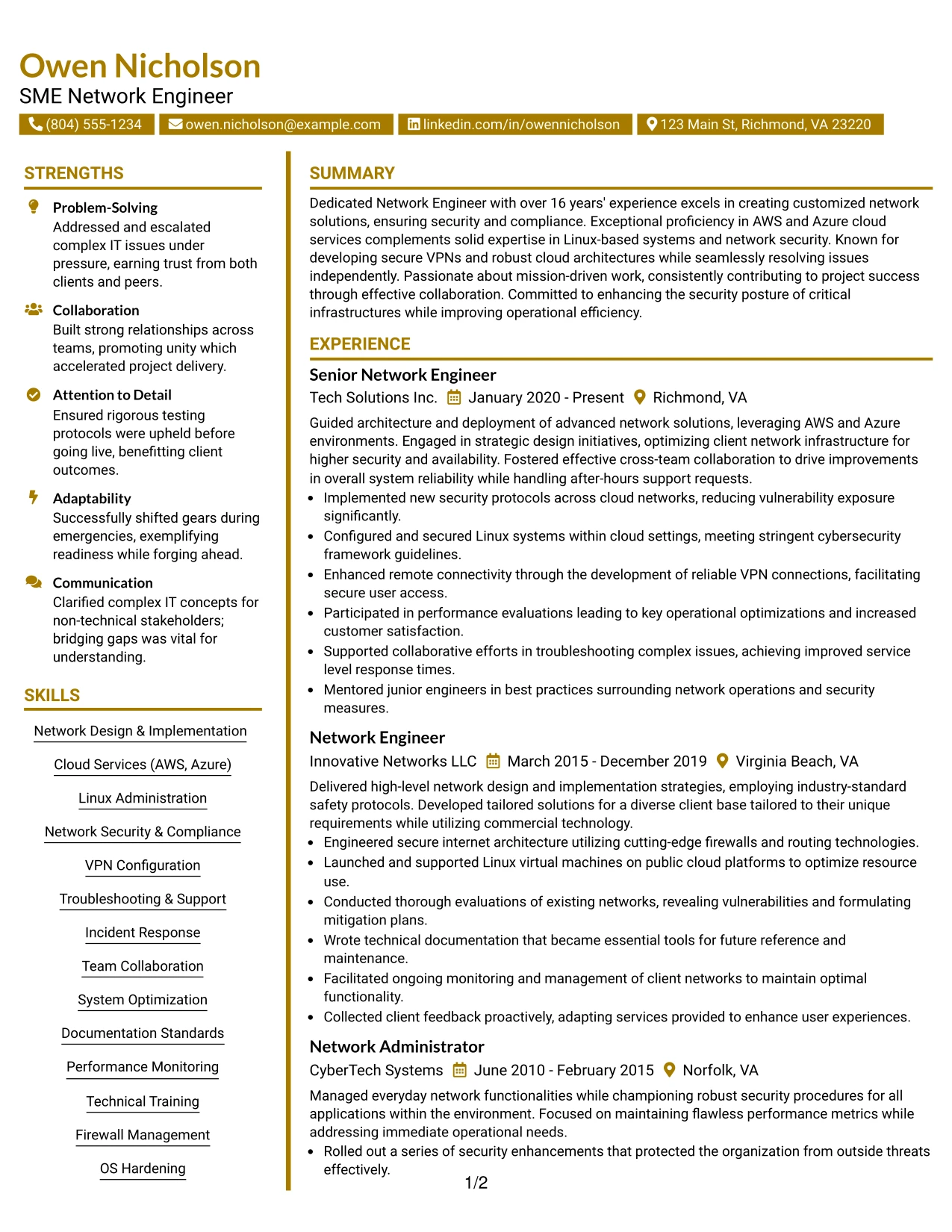 Resume Example Page 1