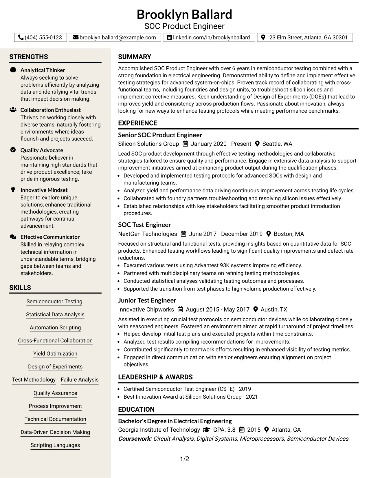 Resume Example Page 1