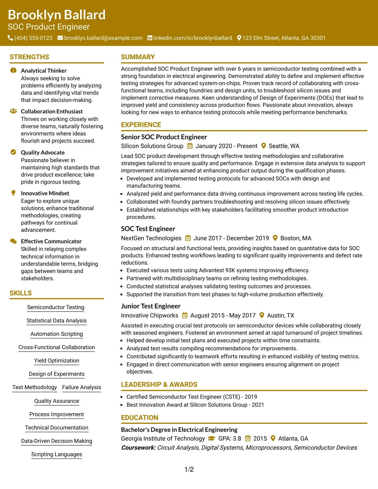 Resume Example Page 1