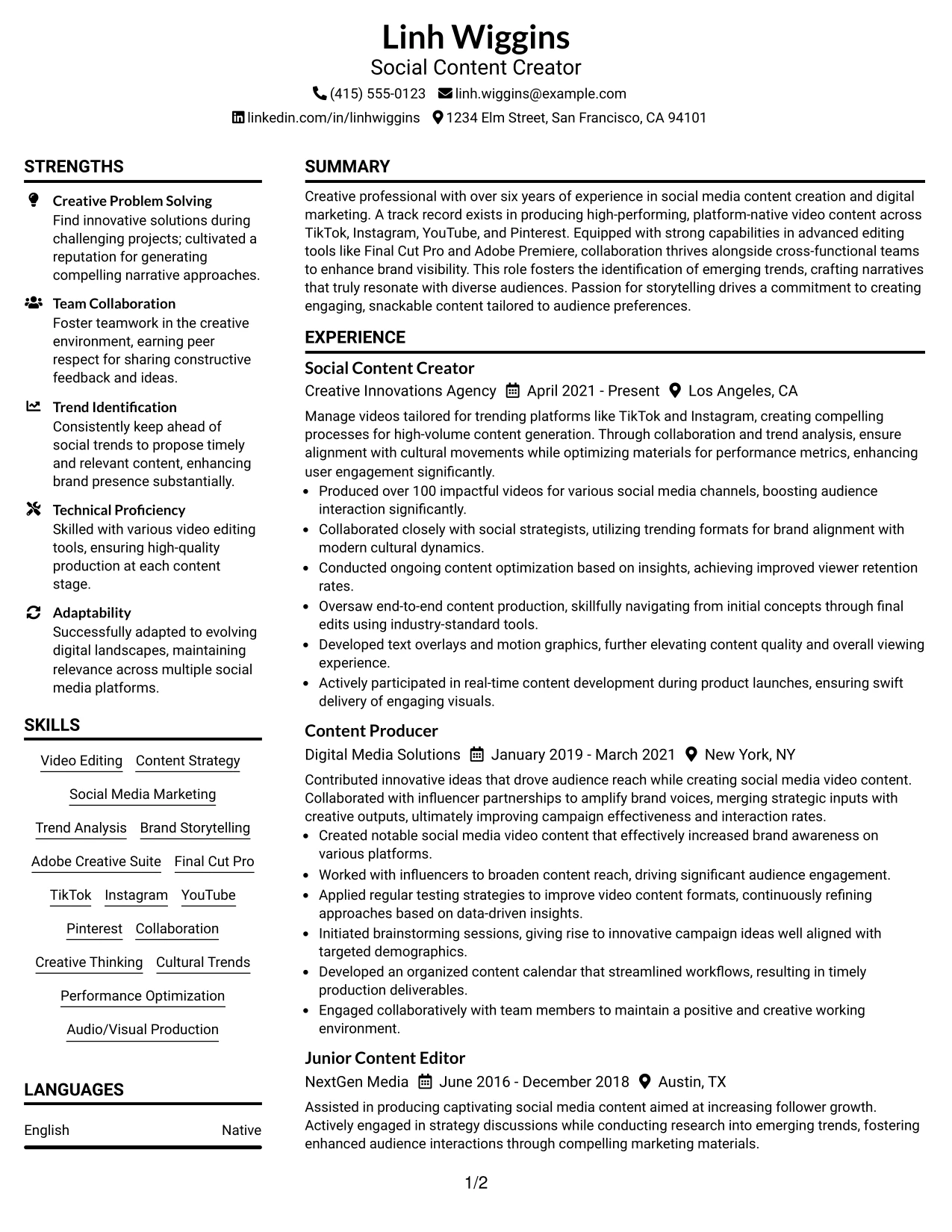 Resume Example Page 1